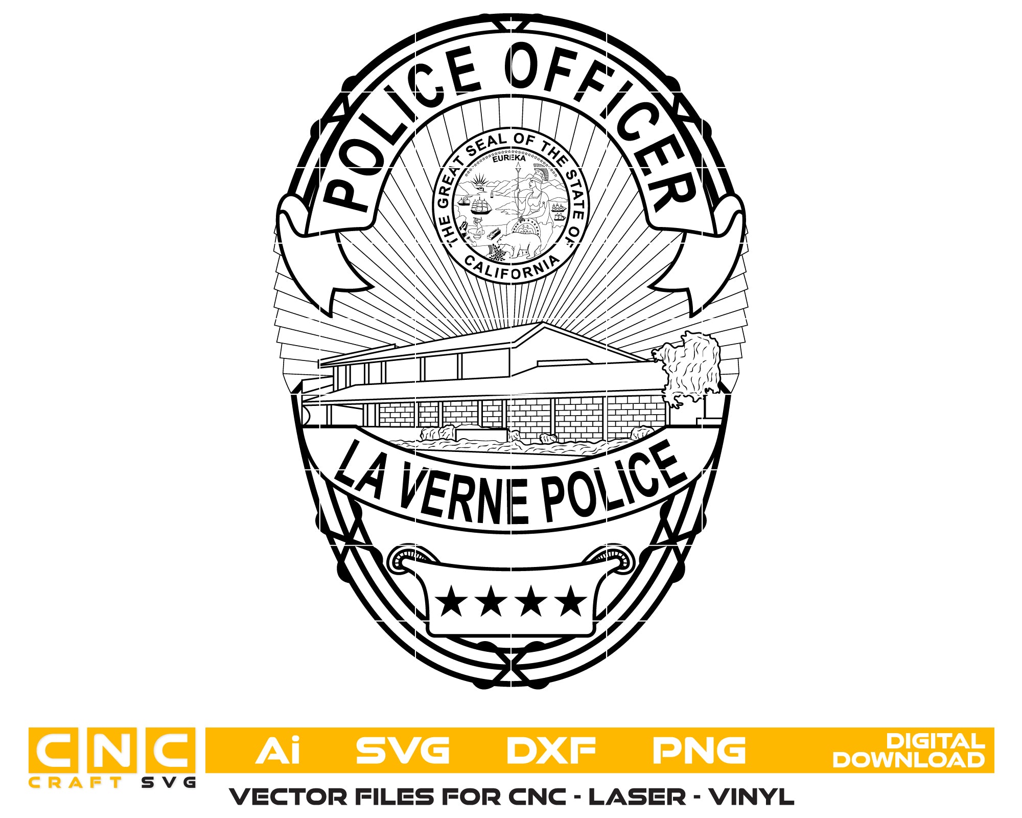 La Verne Police Officer Badge SVG, La Verne Police Logo Vector, California Police Badge SVG, Law Enforcement Badge Digital File, Police Patch SVG Design
