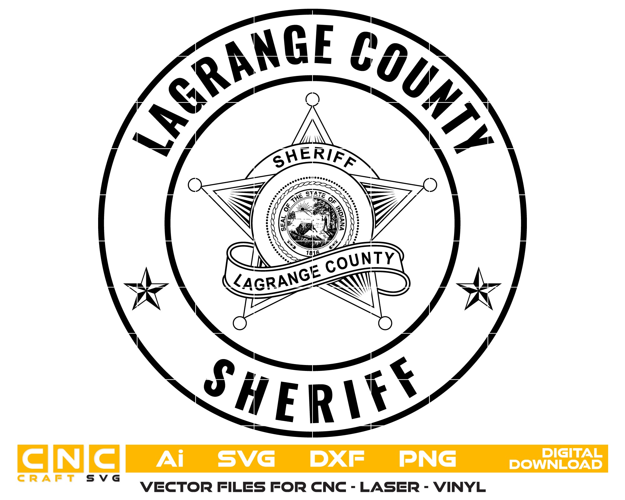 Lagrange County Sheriff Badge SVG, Indiana Law Enforcement Badge Vector, Lagrange County Sheriff Emblem, Police Sheriff Badge SVG, Lagrange County SO Badge