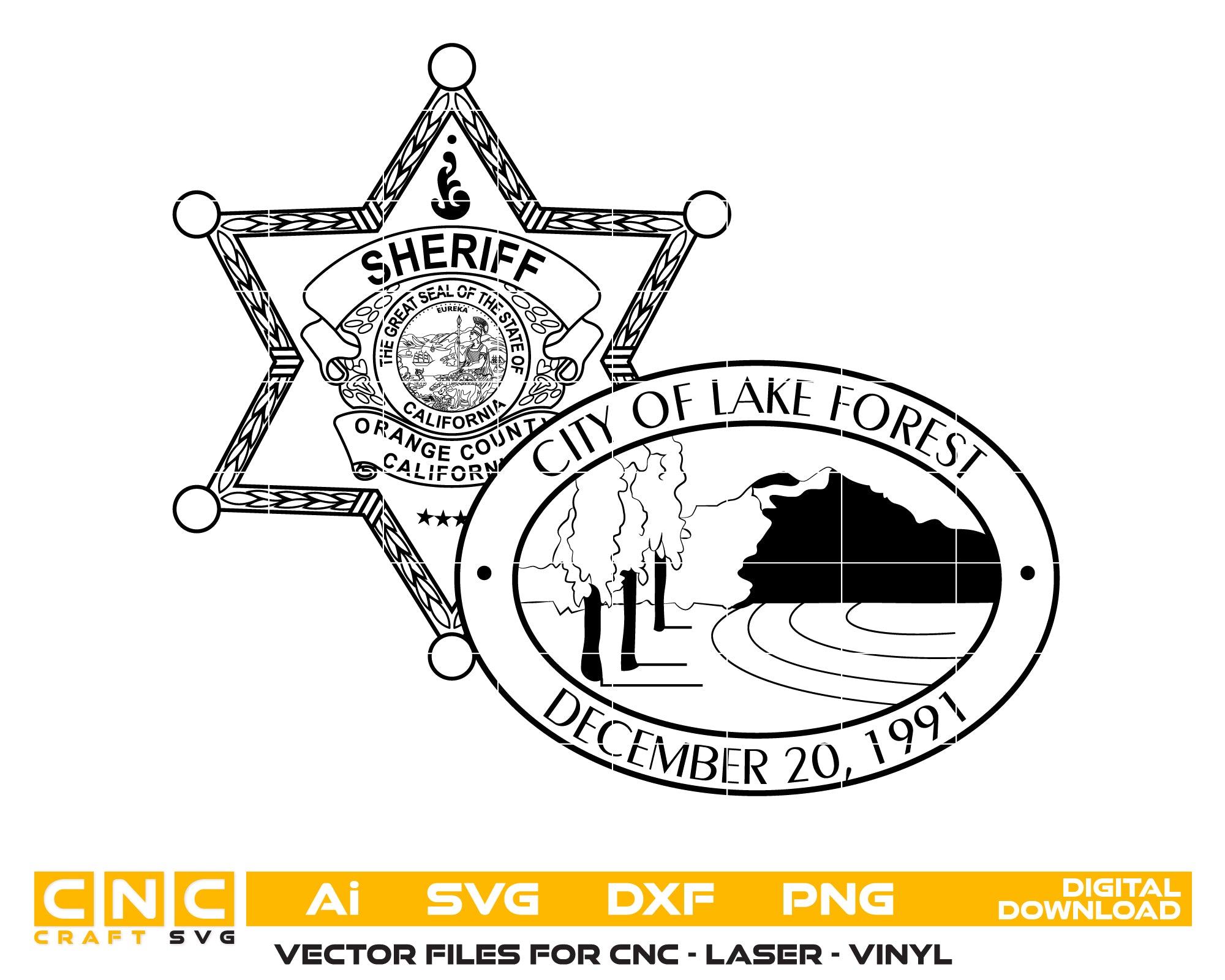 Lake Forest Orange County Sheriff Badge SVG, California Law Enforcement Badge, OC Sheriff Lake Forest Emblem, Orange County SO Badge Vector, Police Shield SVG