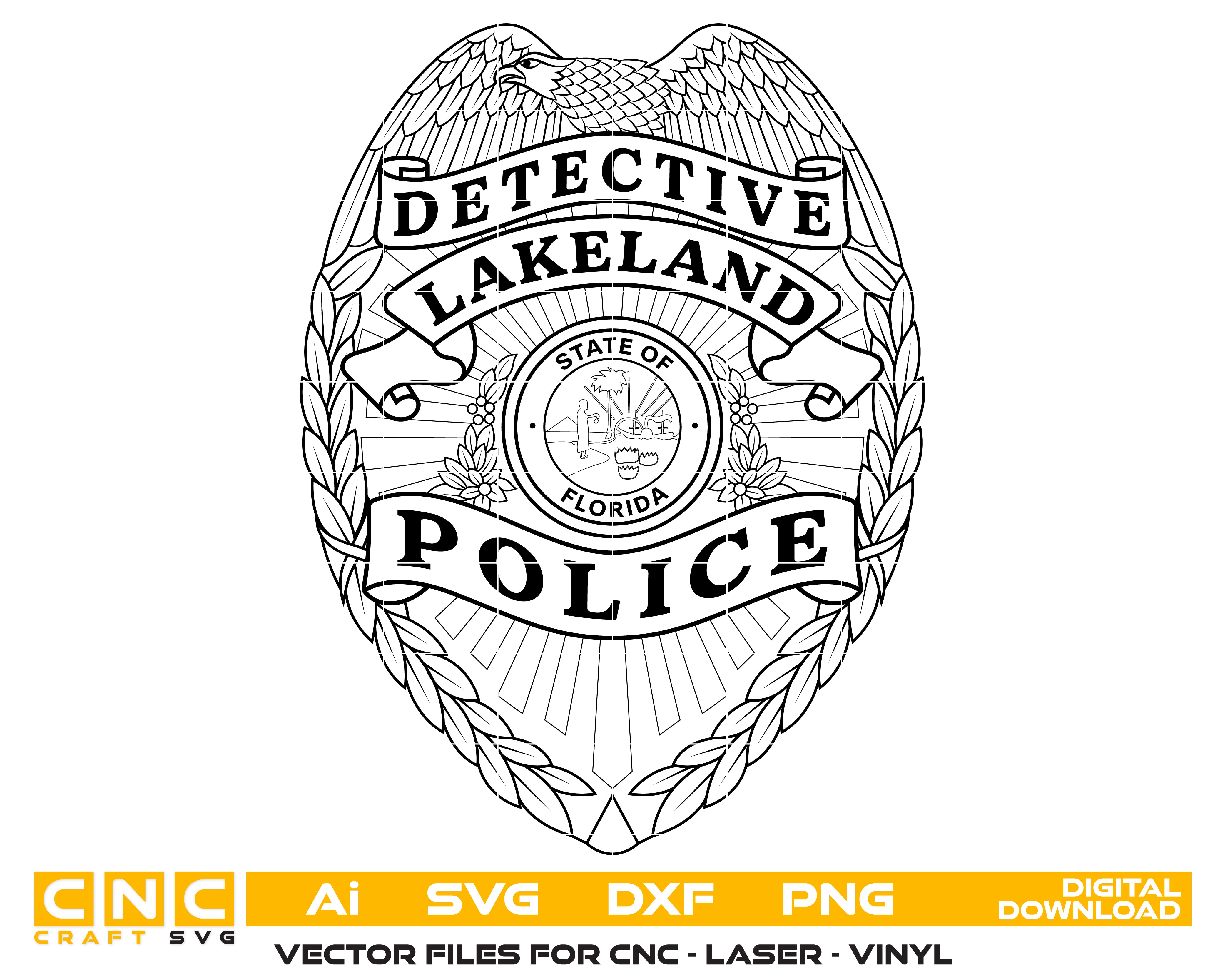 Lakeland Police Detective Badge SVG, Lakeland Florida Police Badge Vector, Florida Detective Badge SVG, Lakeland Police Emblem, Law Enforcement Badge Vector File