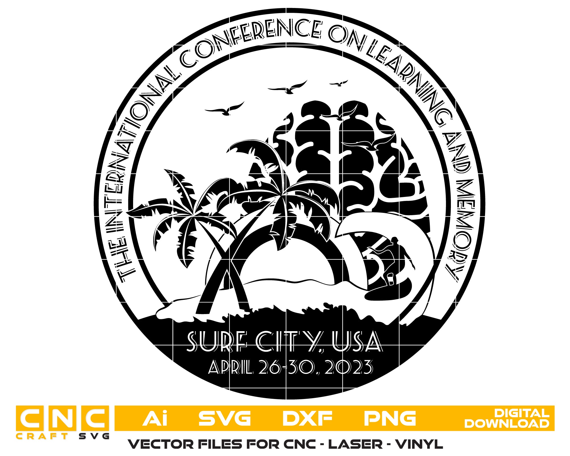 LearnMem Conference Logo, Surf City