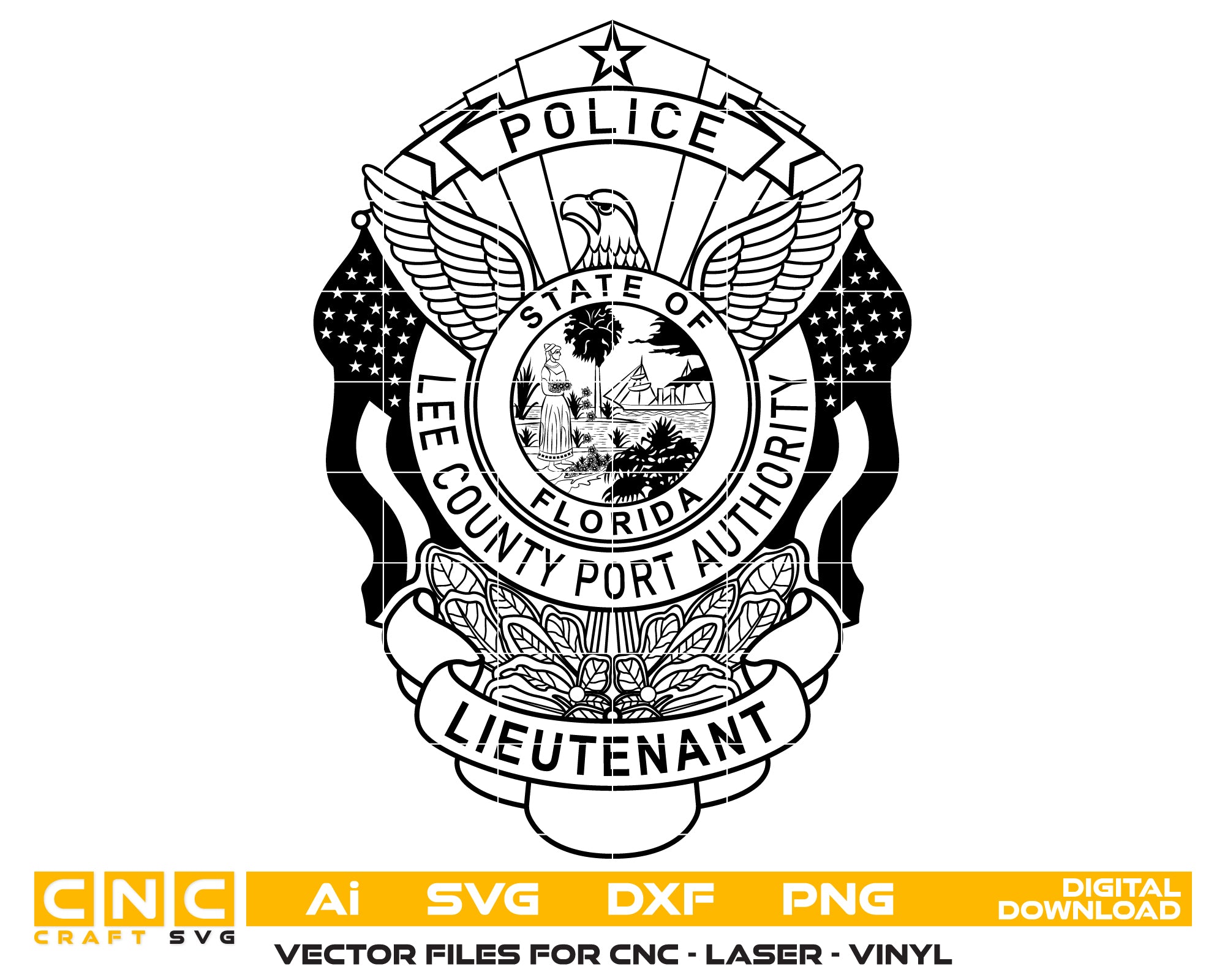 Lee County Port Authority Police Lieutenant Badge, Florida