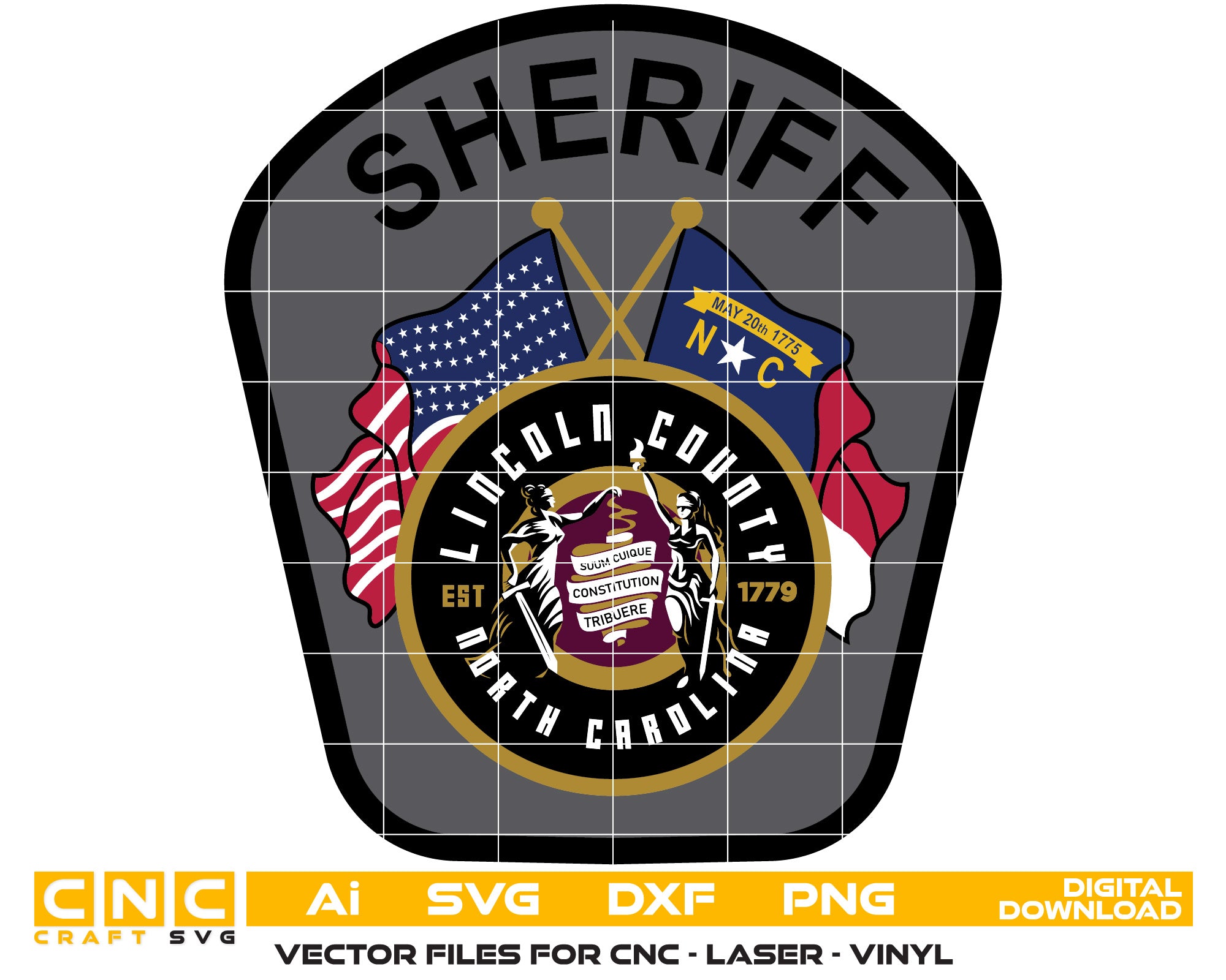 Lincoln County Sheriff Badge Vector Art, Ai,SVG, DXF, PNG, Digital Files