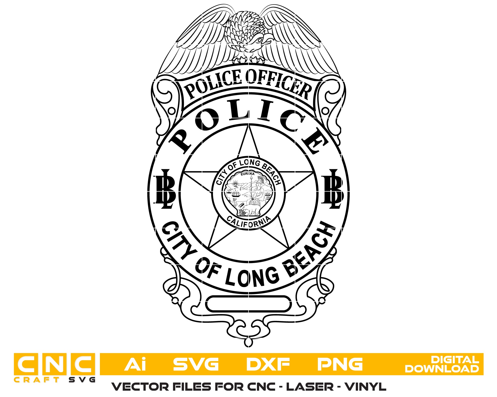 Long Beach Police Officer Badge Vector Art – Digital Download