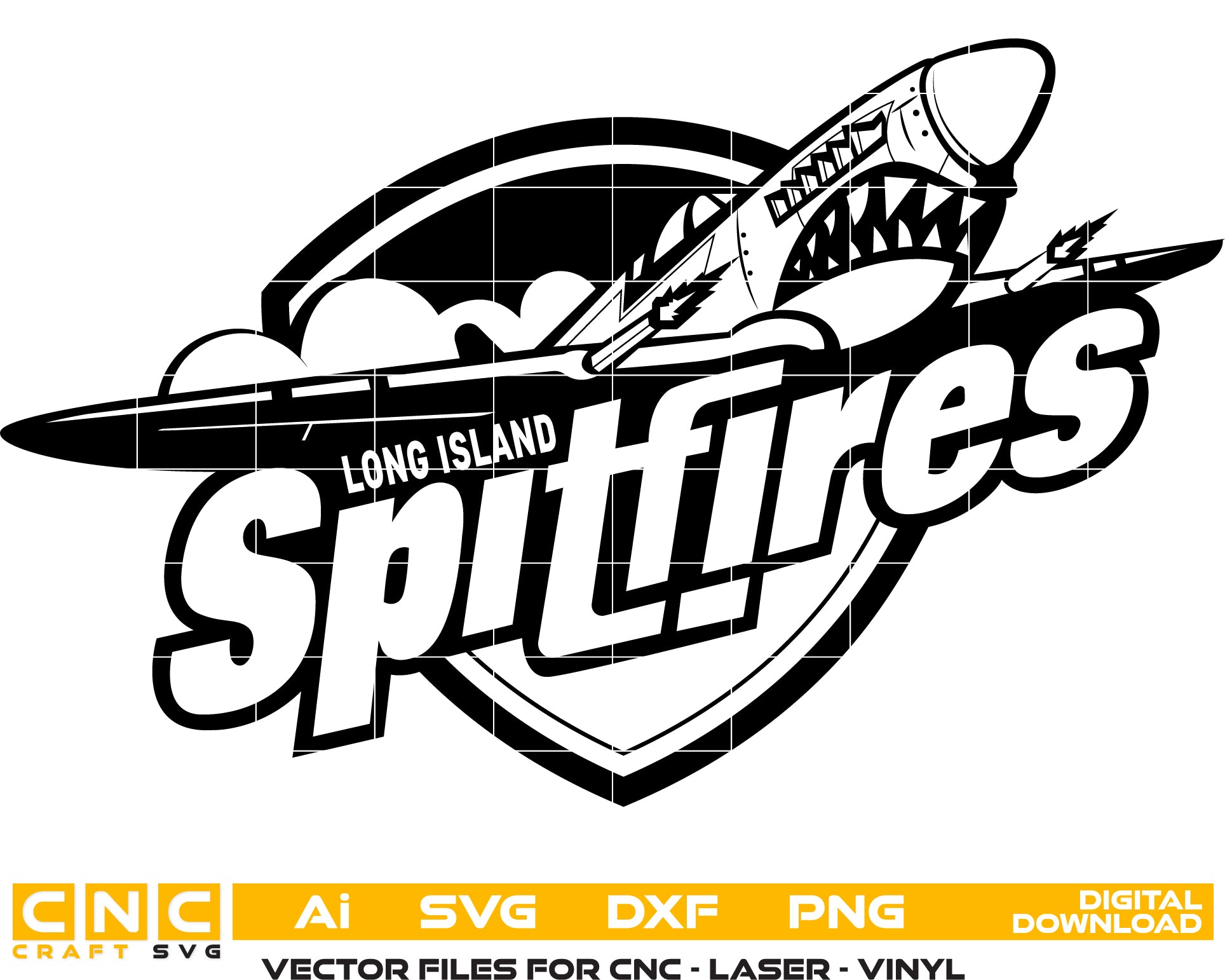 Long Island Spitfires Silver Logo Vector art Svg/ Dxf/ Jpg/ Png/ and Ai files For laser engraving/ woodworking/ acrylic painting and all printing machines.