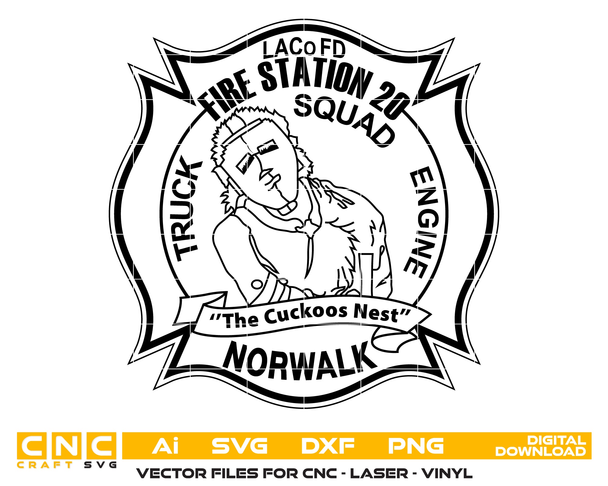 Los Angeles County Fire Department Station 20 Patch SVG, LACoFD Station 20 Emblem, Firefighter Patch Vector, Los Angeles Fire Patch SVG, Fire Department Station 20 Badge