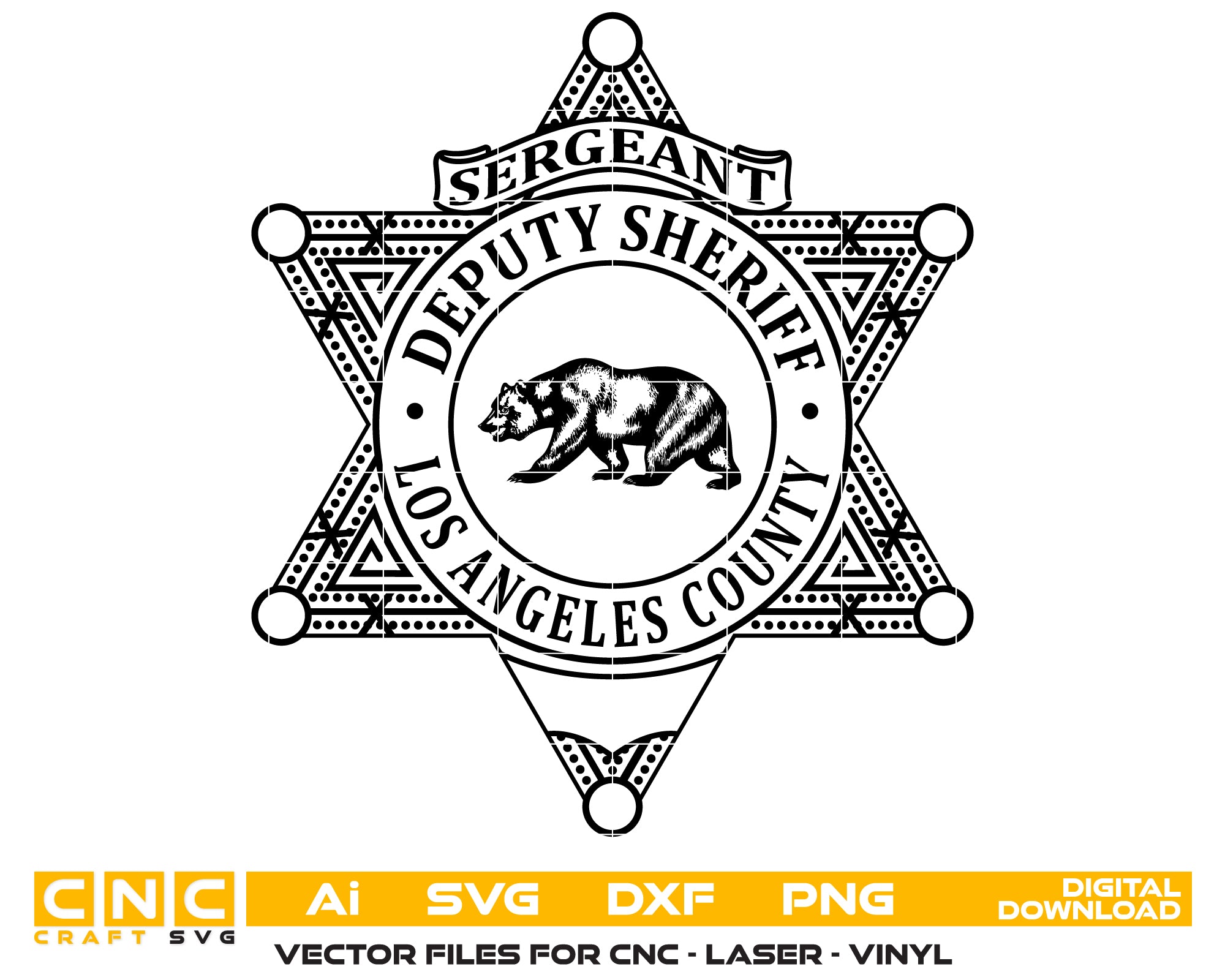 Los Angeles Deputy Sheriff Sergeant Badge SVG, LA County Sheriff Badge Vector, Los Angeles Law Enforcement Badge, Deputy Sergeant Badge SVG, LASD Sergeant Emblem