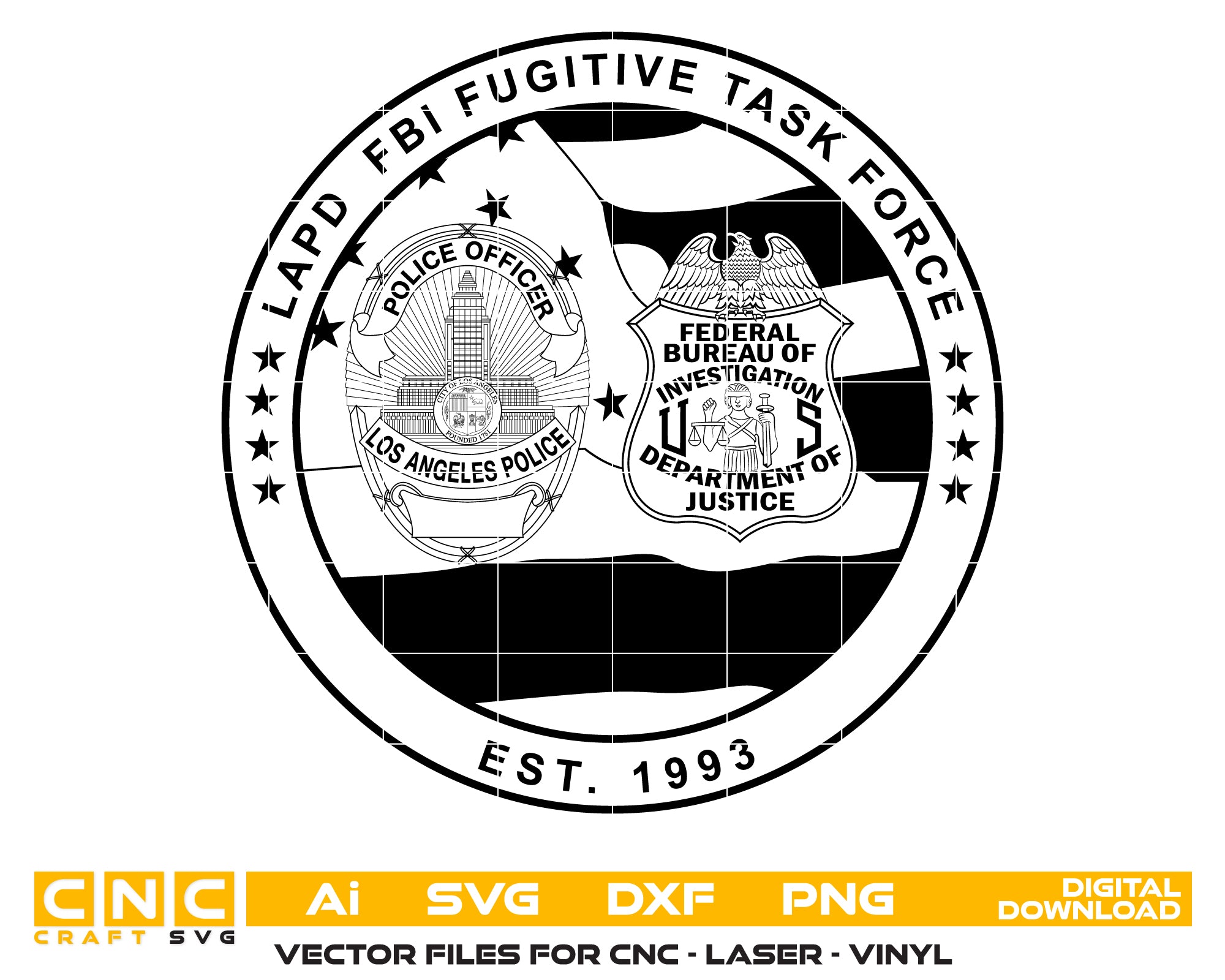 Los Angeles Fugitive Task Force Badge SVG, LA Fugitive Task Force Emblem Vector, California Law Enforcement Badge, LAPD Fugitive Task Force Badge, Fugitive Task Force Badge SVG