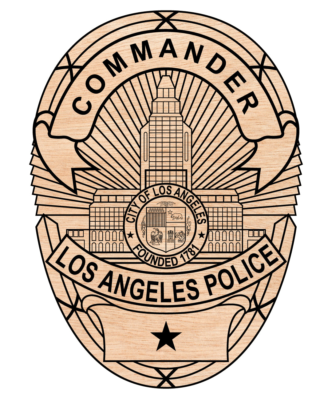 Los Angeles Police Department Commander Badge SVG digital download, police commander emblem vector design for Cricut, Silhouette, CNC, engraving, and law enforcement crafts.