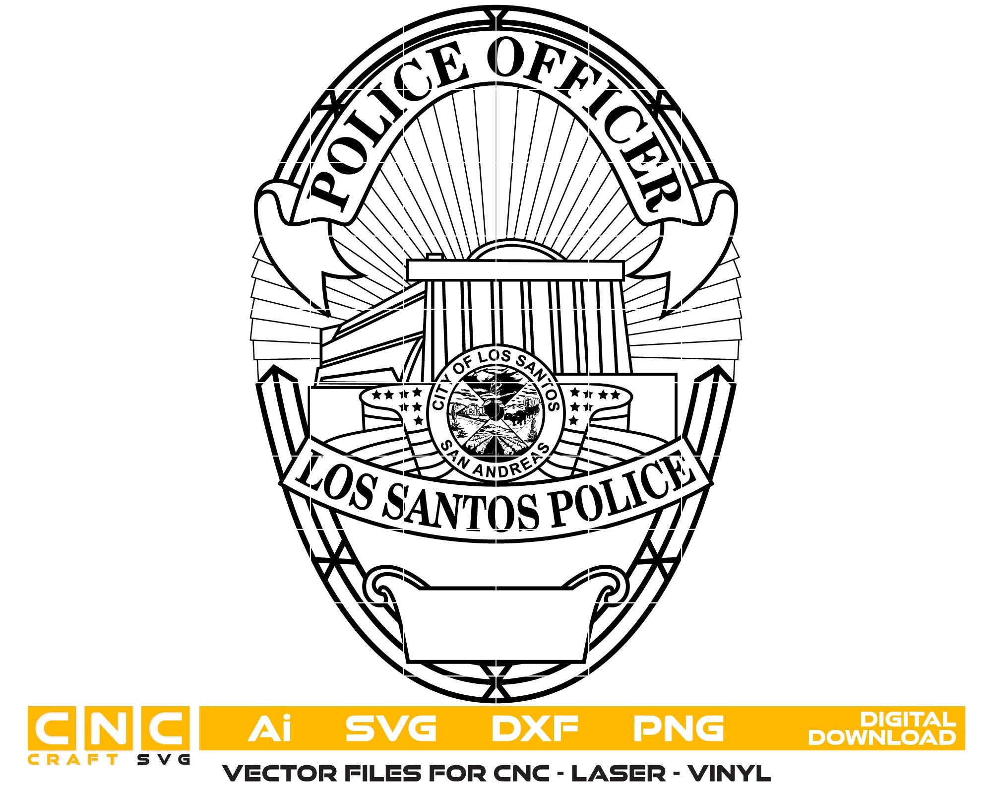 Los Santos Police Officer Badge SVG, LSPD Badge Vector, Los Santos Police Emblem, Fictional Police Badge SVG, Gaming Police Badge Design