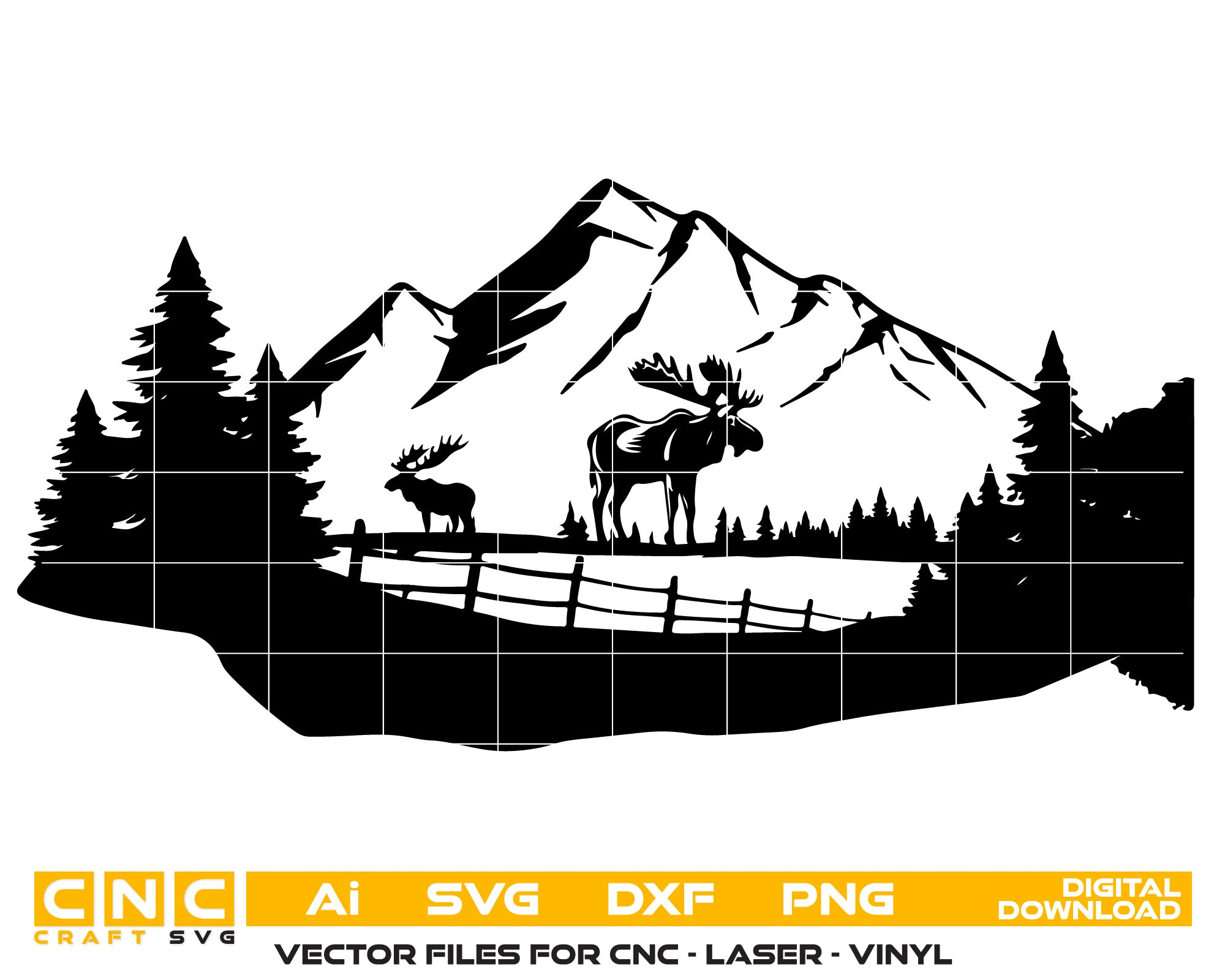 Moose and Nature Landscape Silhouette Vector Art – Digital Download