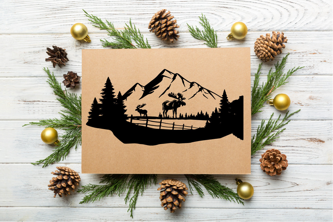 Moose and Nature Landscape Silhouette Vector Art – Digital Download