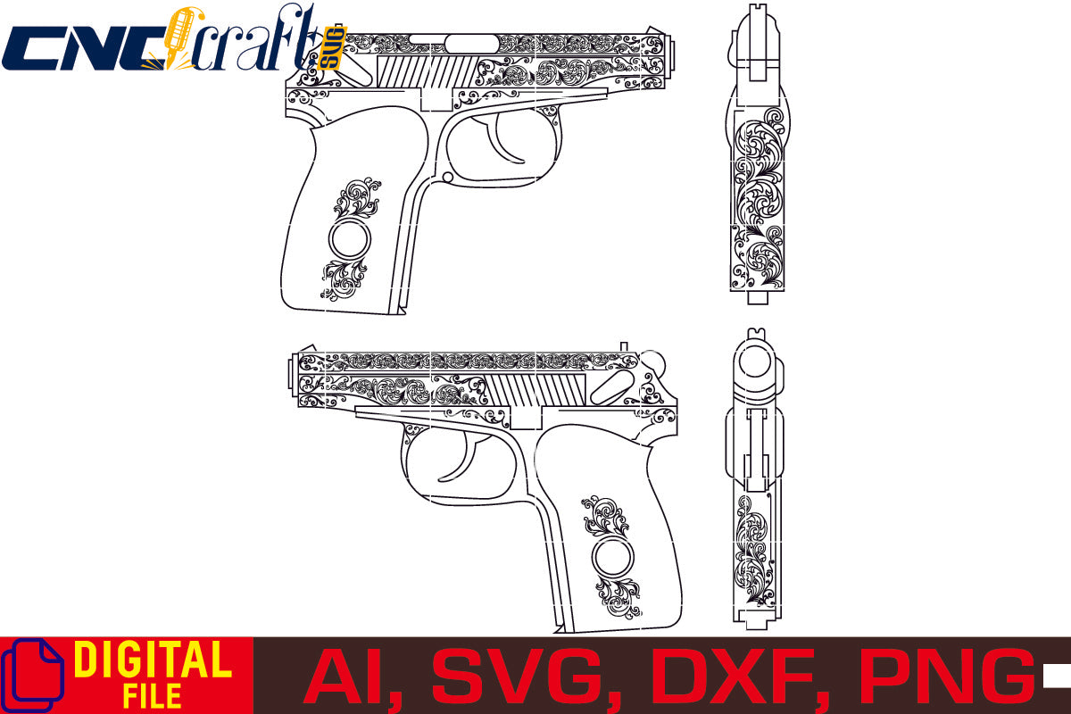 Makarov PM Pistolvector file for Laser Engraving, Woodworking, CNC Router, vinyl, plasma, Xcarve, Vcarve, Cricut, Ezecad etc.