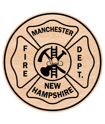 Manchester Fire Department Patch SVG digital download, New Hampshire fire department emblem vector design for Cricut, Silhouette, CNC, engraving, and firefighter crafts.
