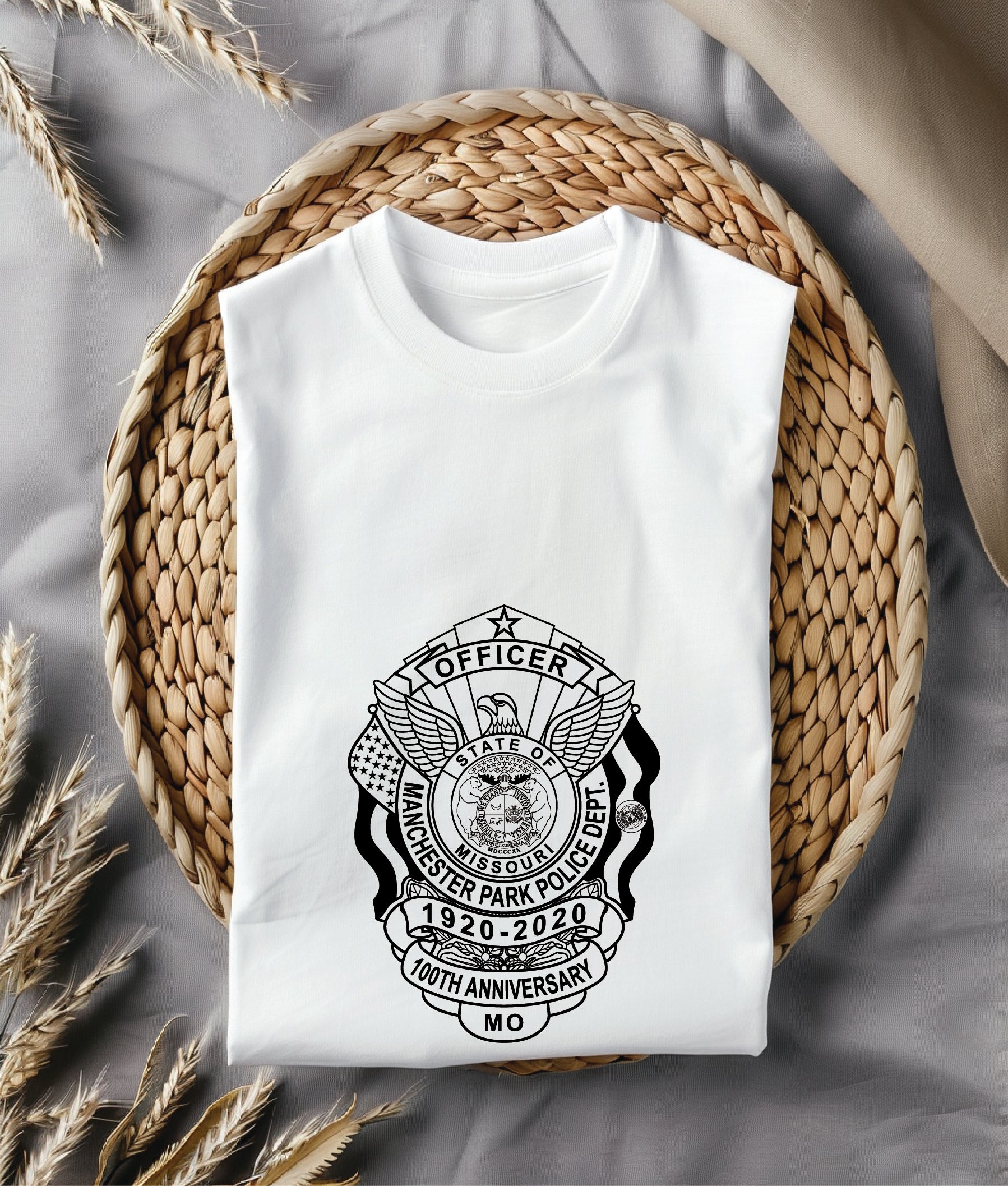 Manchester Park Police Department Officer Badge SVG digital download, Missouri 100th anniversary emblem vector design for Cricut, Silhouette, CNC, engraving, and law enforcement crafts.