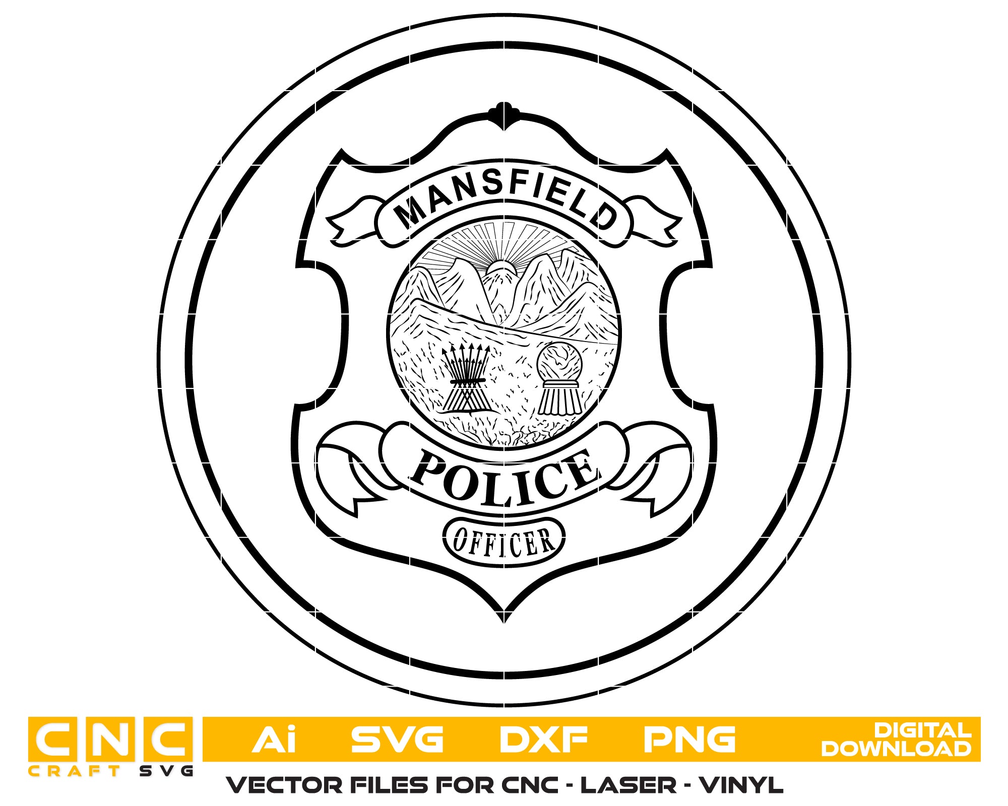 Mansfield Police Officer Badge SVG Representing Mansfield Law Enforcement
Mansfield Police Department Badge Vector For CNC And Laser Engraving
Mansfield Police Emblem Design In Scalable Vector Format
Police Officer Badge SVG Inspired By Mansfield Law Enforcement
Mansfield Police Department Emblem For Decals Plaques And Collectibles