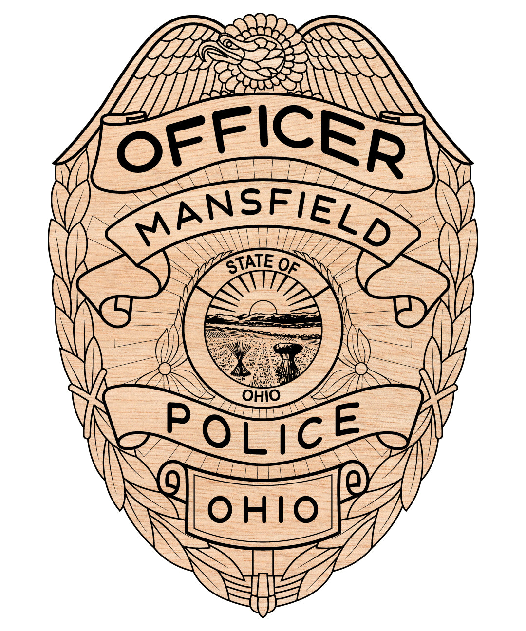 Mansfield Police Officer Badge SVG digital download, Ohio police officer emblem vector design for Cricut, Silhouette, CNC, engraving, and law enforcement crafts.