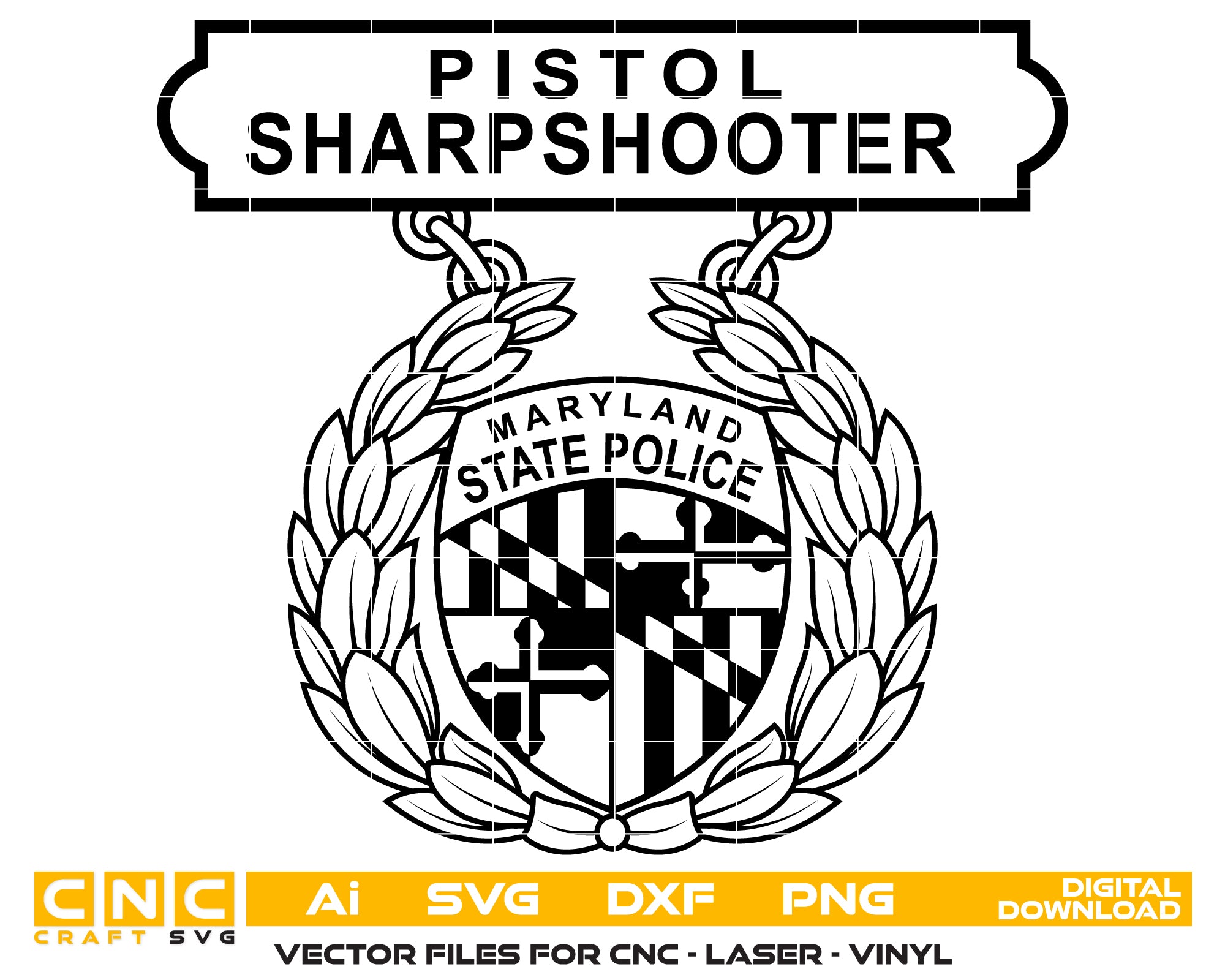 Maryland State Police Pistol Sharpshooter Badge
Maryland State Police Badge
State Police Badge
Sharpshooter Badge