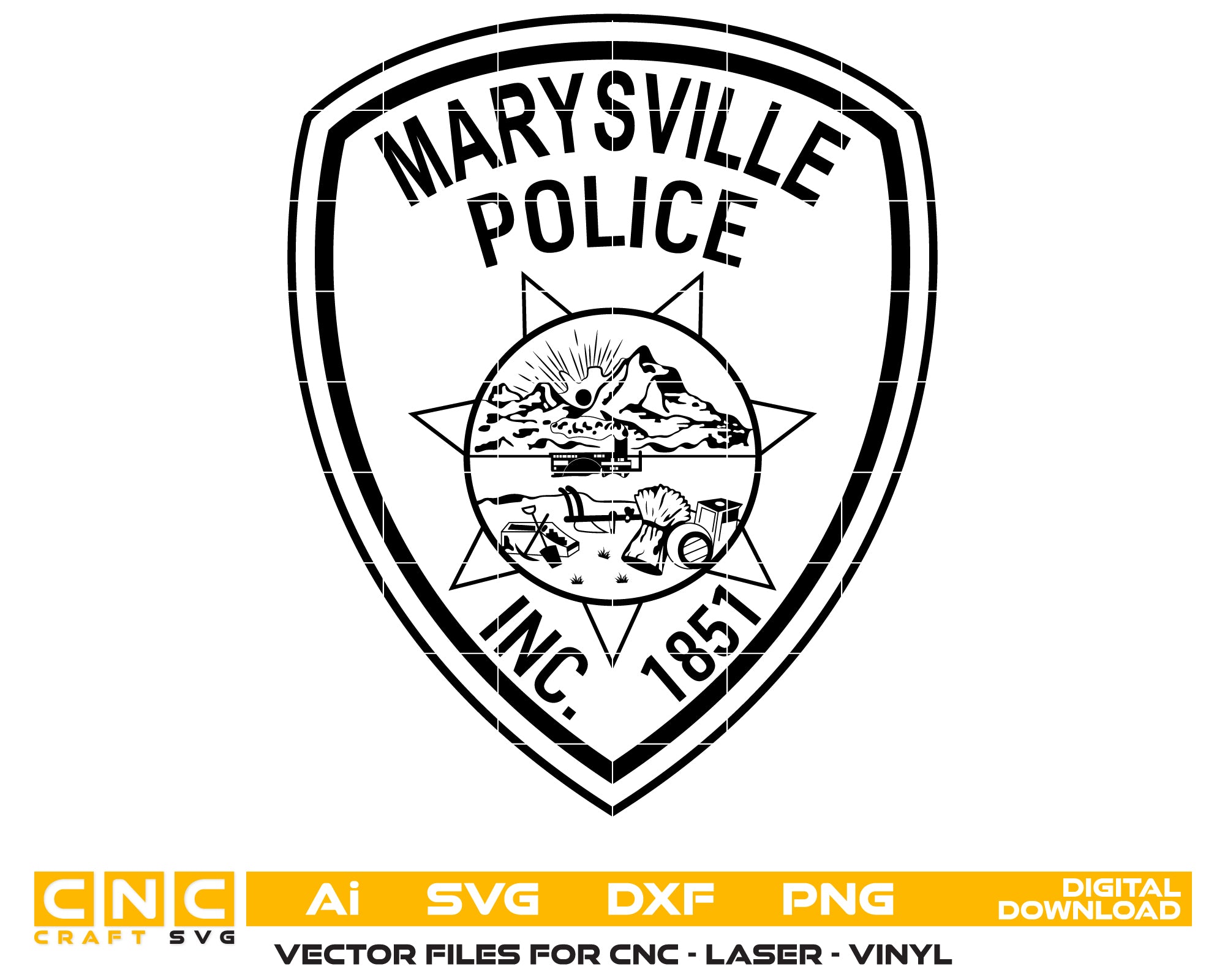 Marysville California Police Patch SVG, Marysville PD Badge Vector, California Police Department Patch, Marysville Law Enforcement Emblem, Police Patch SVG