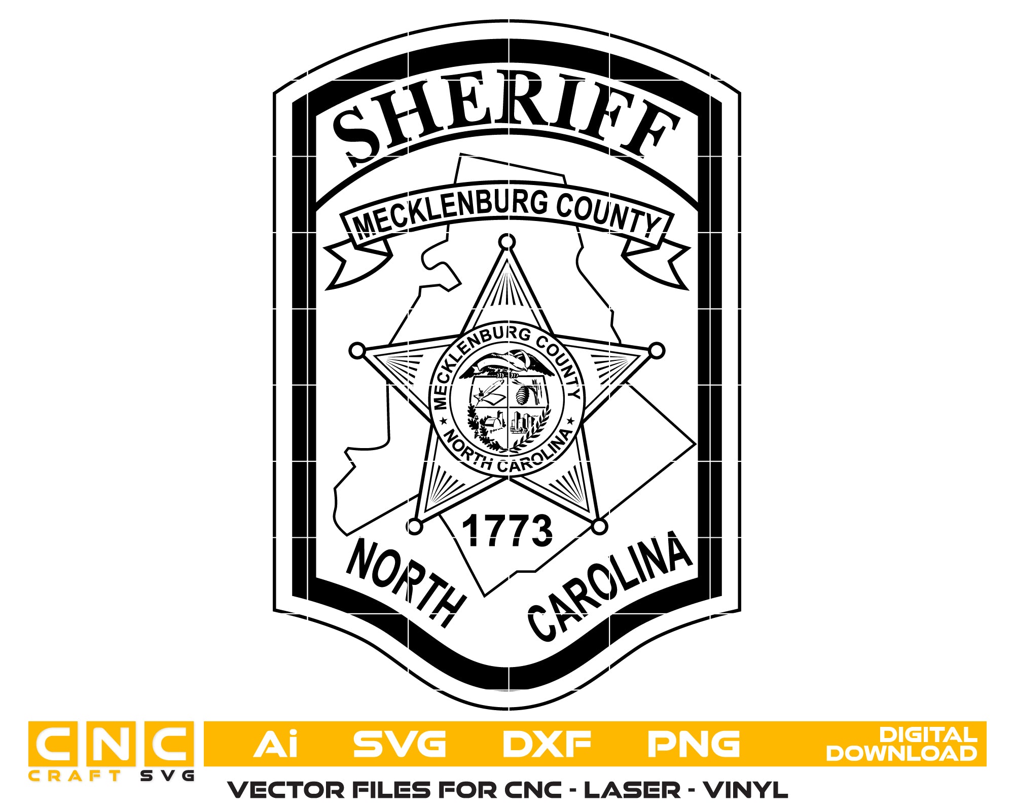 Mecklenburg County Sheriff Badge SVG for CNC
North Carolina Law Enforcement Shield Vector Design
Mecklenburg County SO Emblem for Laser Engraving