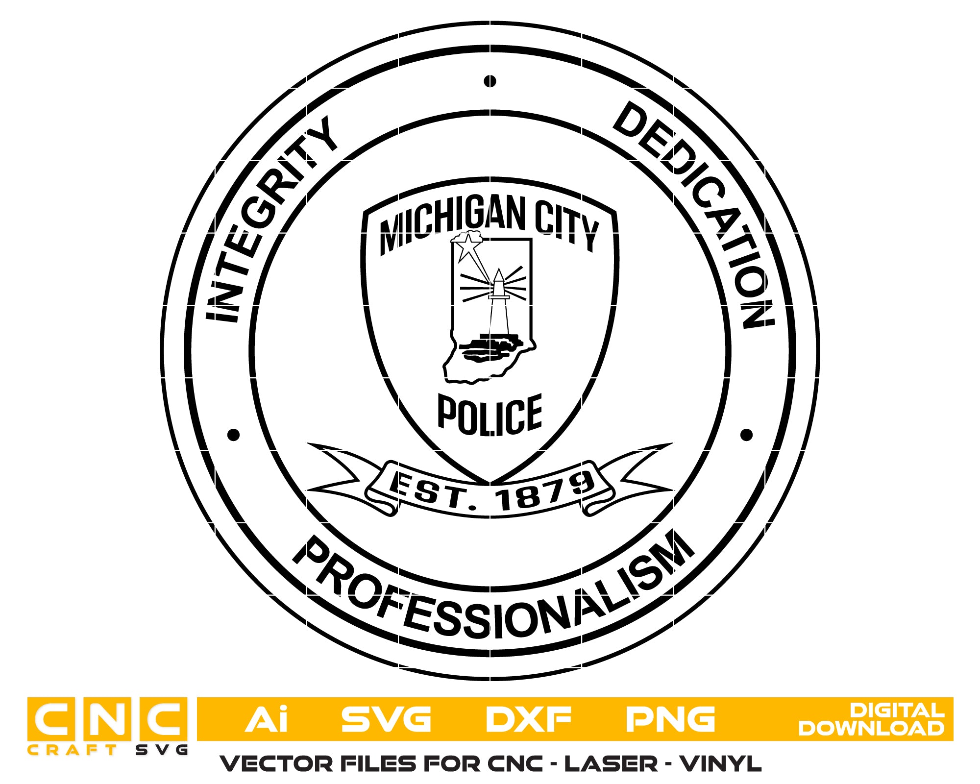 Michigan City Police Department Badge SVG, Michigan City IN Police Emblem Vector, Indiana Police Badge SVG, Michigan City Law Enforcement Badge, Michigan City PD Logo