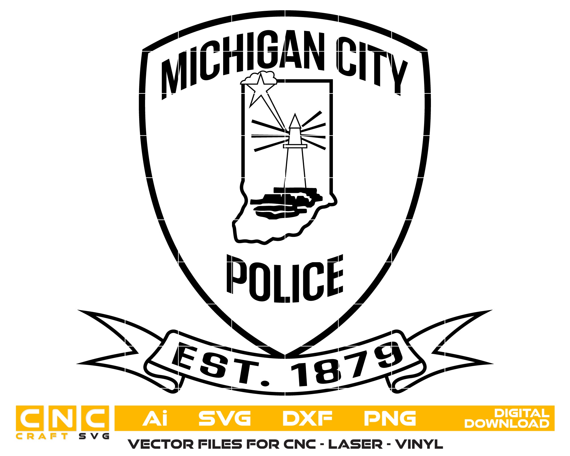 Michigan City Police Department Patch SVG, Michigan City IN Police Patch Vector, Indiana Police Patch SVG, Michigan City Law Enforcement Logo, Michigan City PD Patch