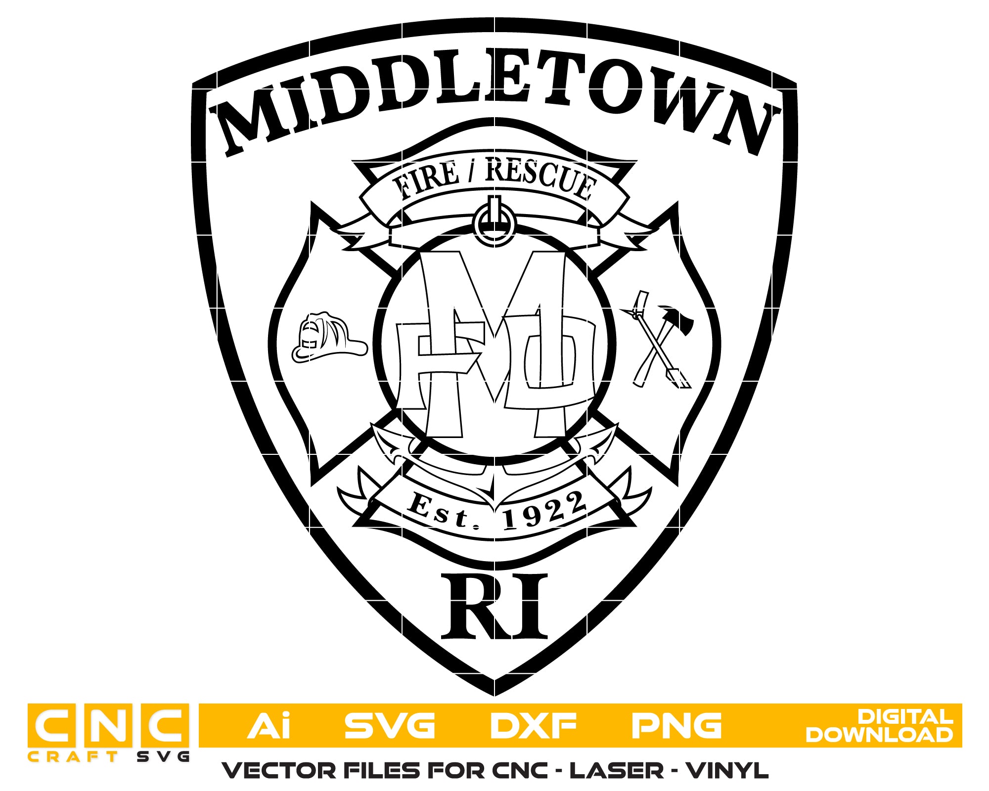 Middletown Fire Department Patch SVG | Rhode Island Firefighter Emblem Vector Digital Download