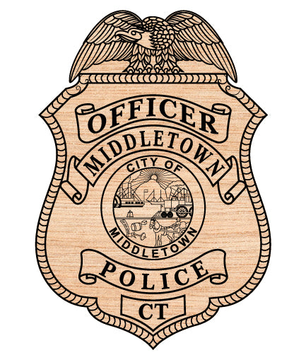 Middletown Police Officer Badge SVG digital download, Connecticut police officer emblem vector design for Cricut, Silhouette, CNC, engraving, and law enforcement crafts.