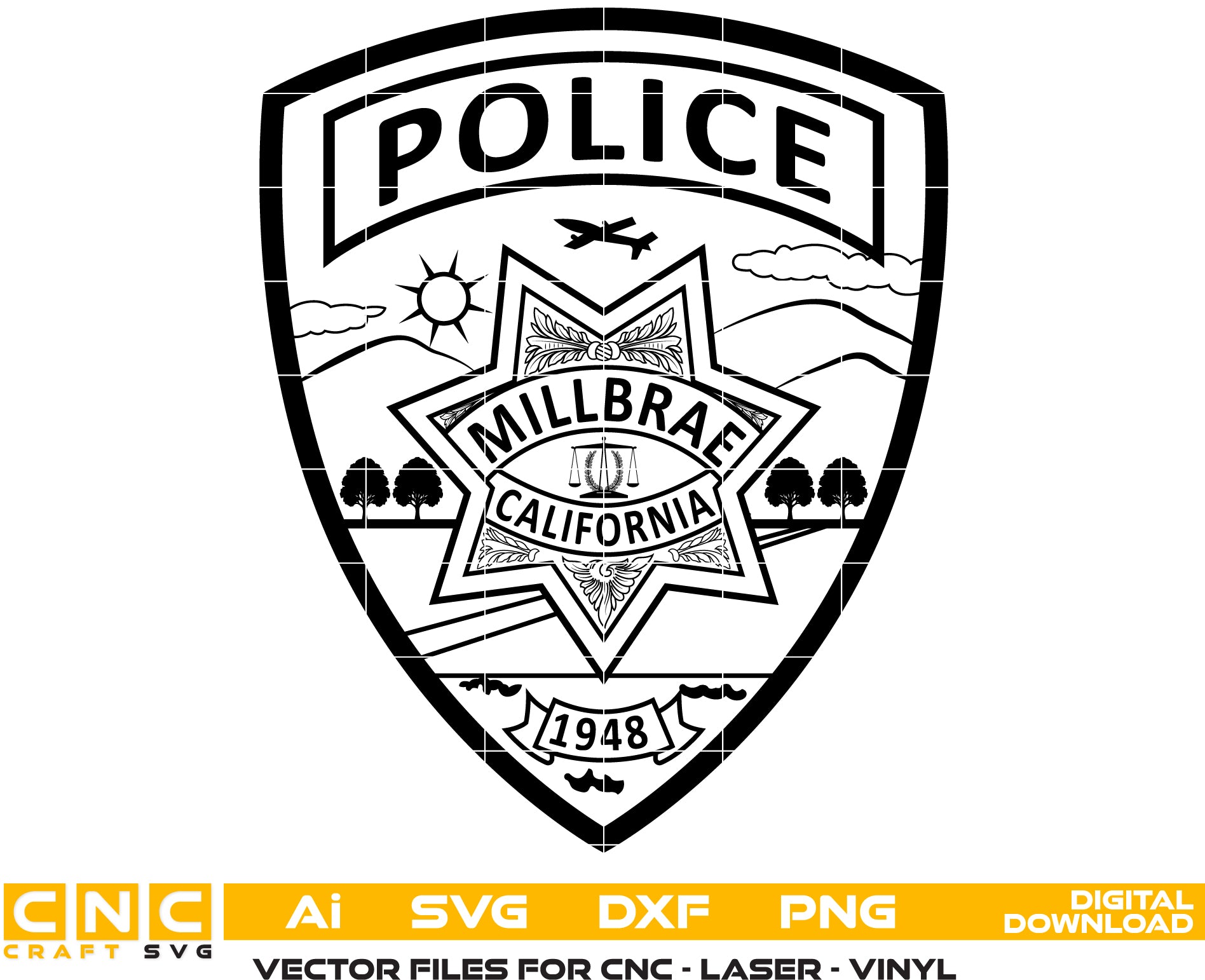 Millbrae Police Badge SVG | Millbrae California Police Badge Vector Digital Download