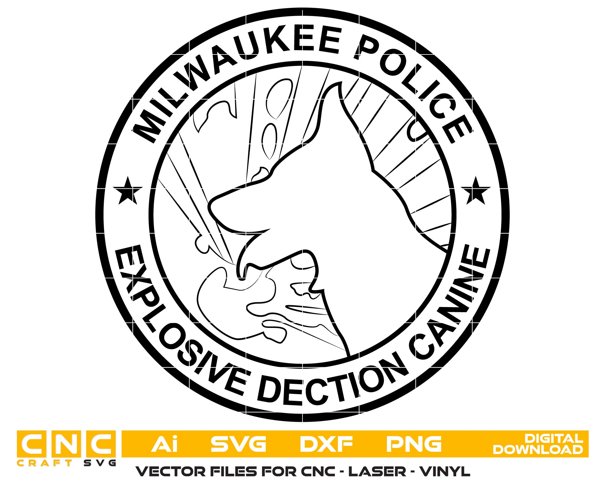 Milwaukee Police Explosive Dection Canine Badge Vector Art, Ai,SVG, DXF, PNG, Digital Files