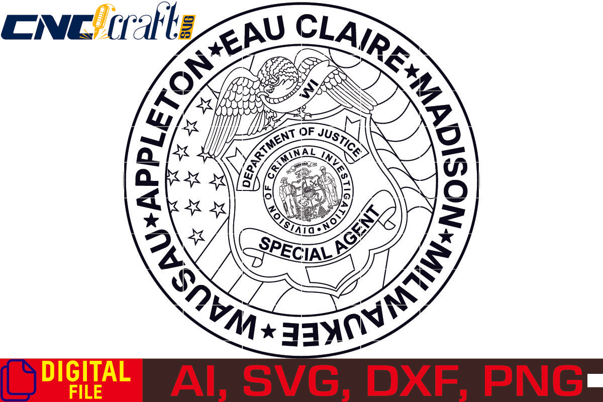 Milwaukee Justice Special Agent Badge vector file for Laser Engraving, Woodworking, CNC Router, vinyl, plasma, Xcarve, Vcarve, Cricut, Ezecad etc.