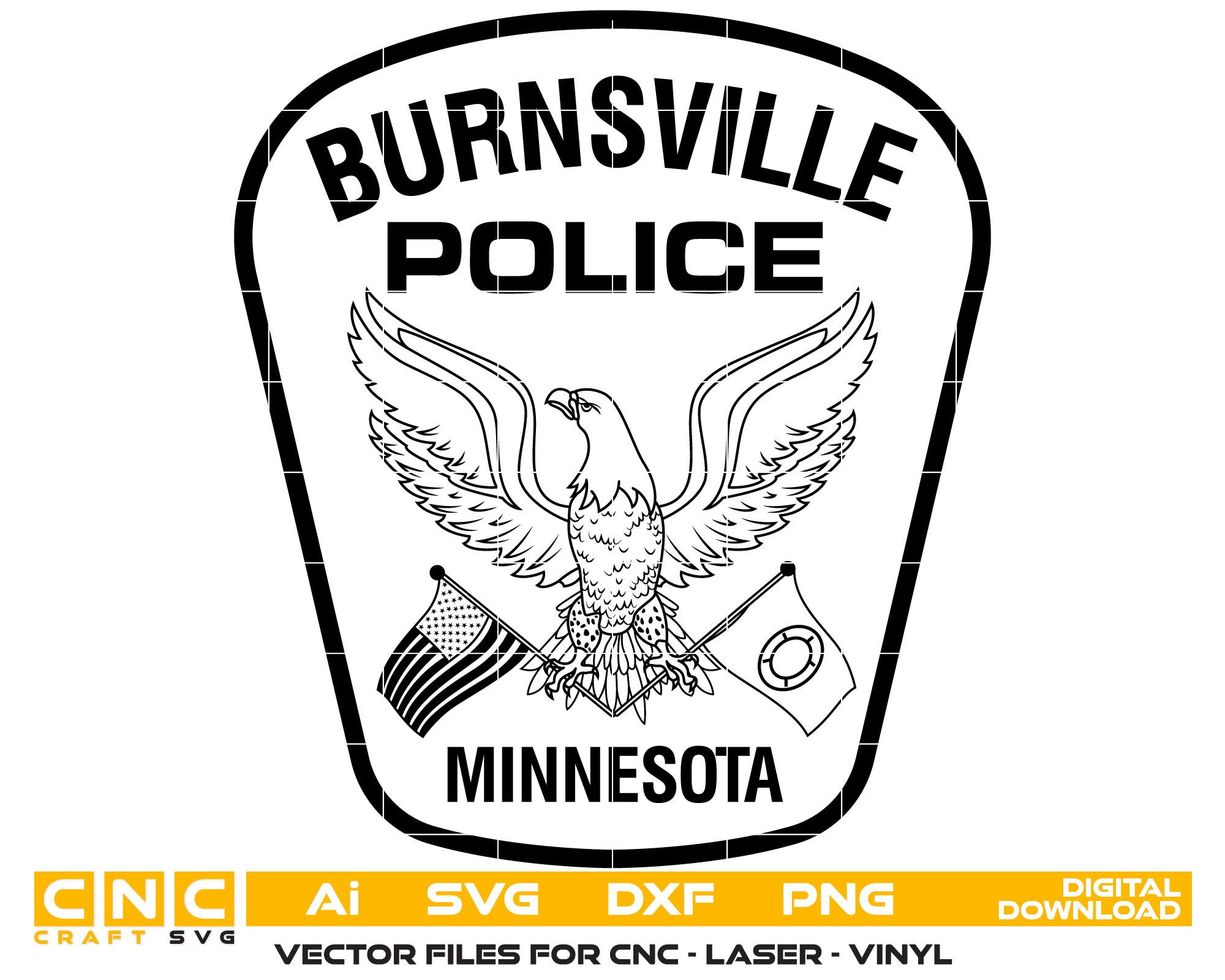 Police Badge, Minnesota Burnsville Police Badge for Laser engraving, woodworking, acrylic painting, glass etching, and all types of printing machines.