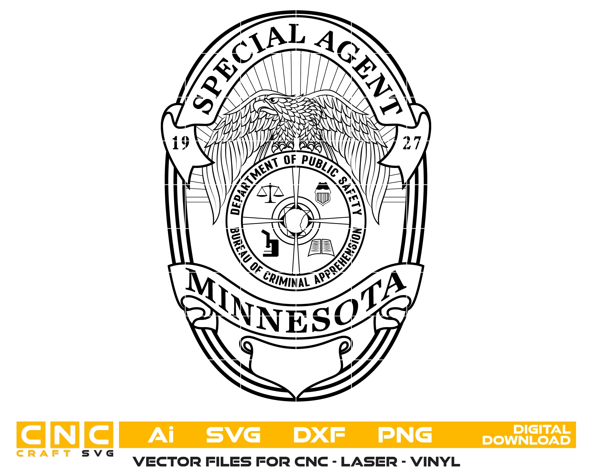 Minnesota Special Agent Badge SVG, Minnesota Law Enforcement Badge Vector, Special Agent Badge Vector, Minnesota Police Badge SVG, Law Enforcement Emblem SVG