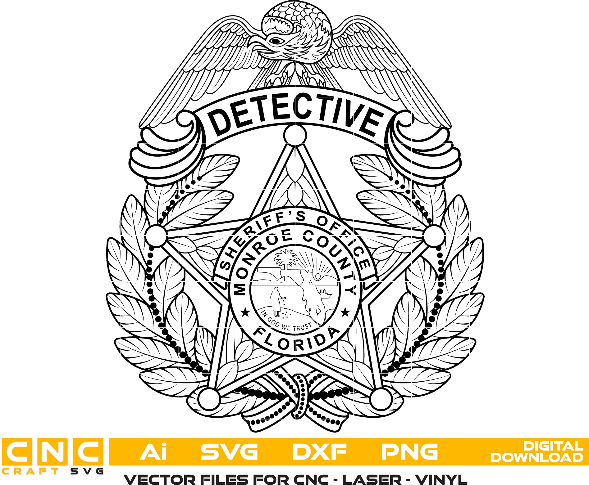 Monroe County Florida Sheriff Detective Badge Vector art Svg/ Dxf/ Jpg/ Png/ and Ai files For laser engraving/ woodworking/ acrylic painting and all printing machines.