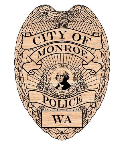 Monroe Police Department Badge SVG digital download, Washington police emblem vector design for Cricut, Silhouette, CNC, engraving, and law enforcement crafts.