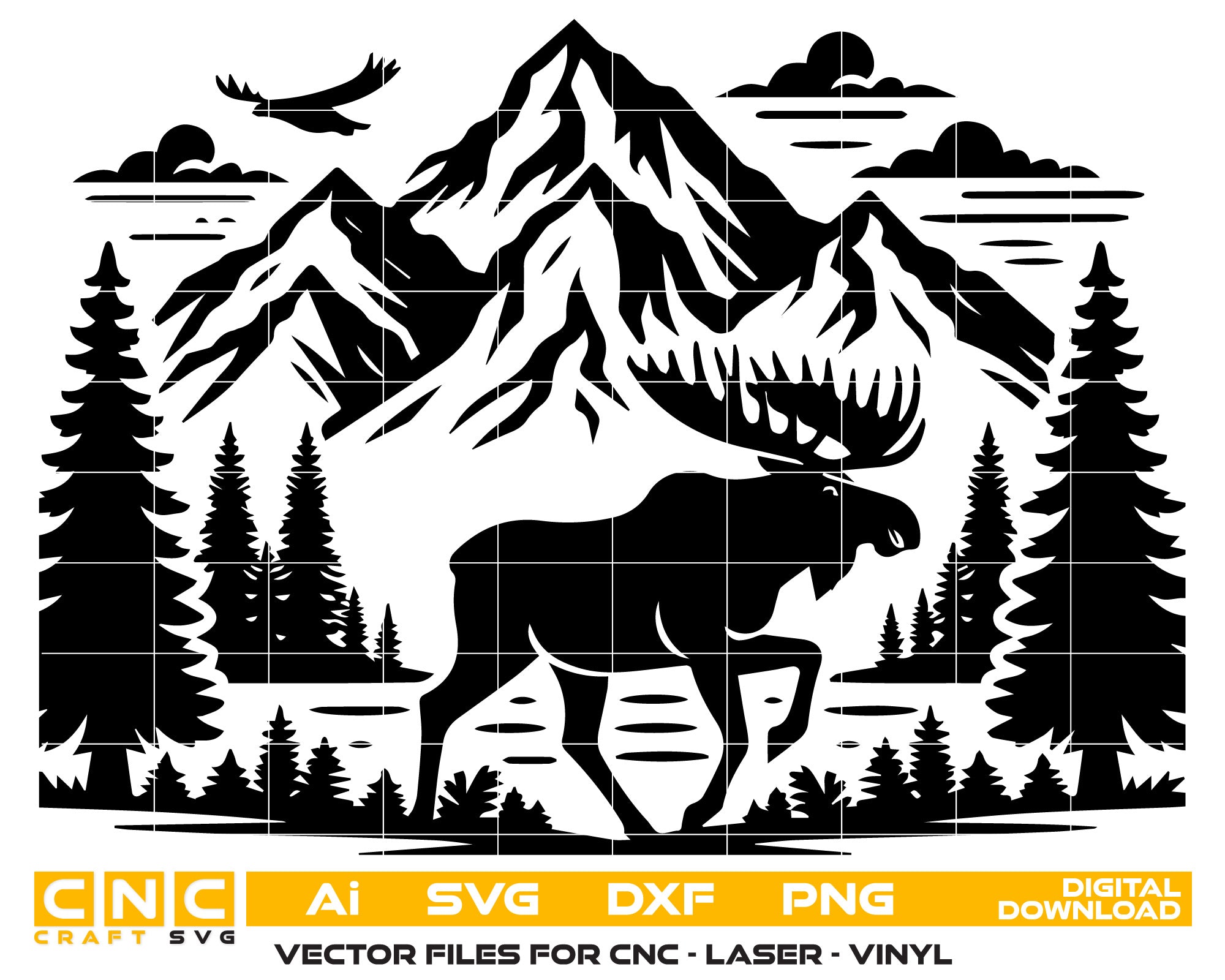 Moose & Mountain Pine Tree SVG
