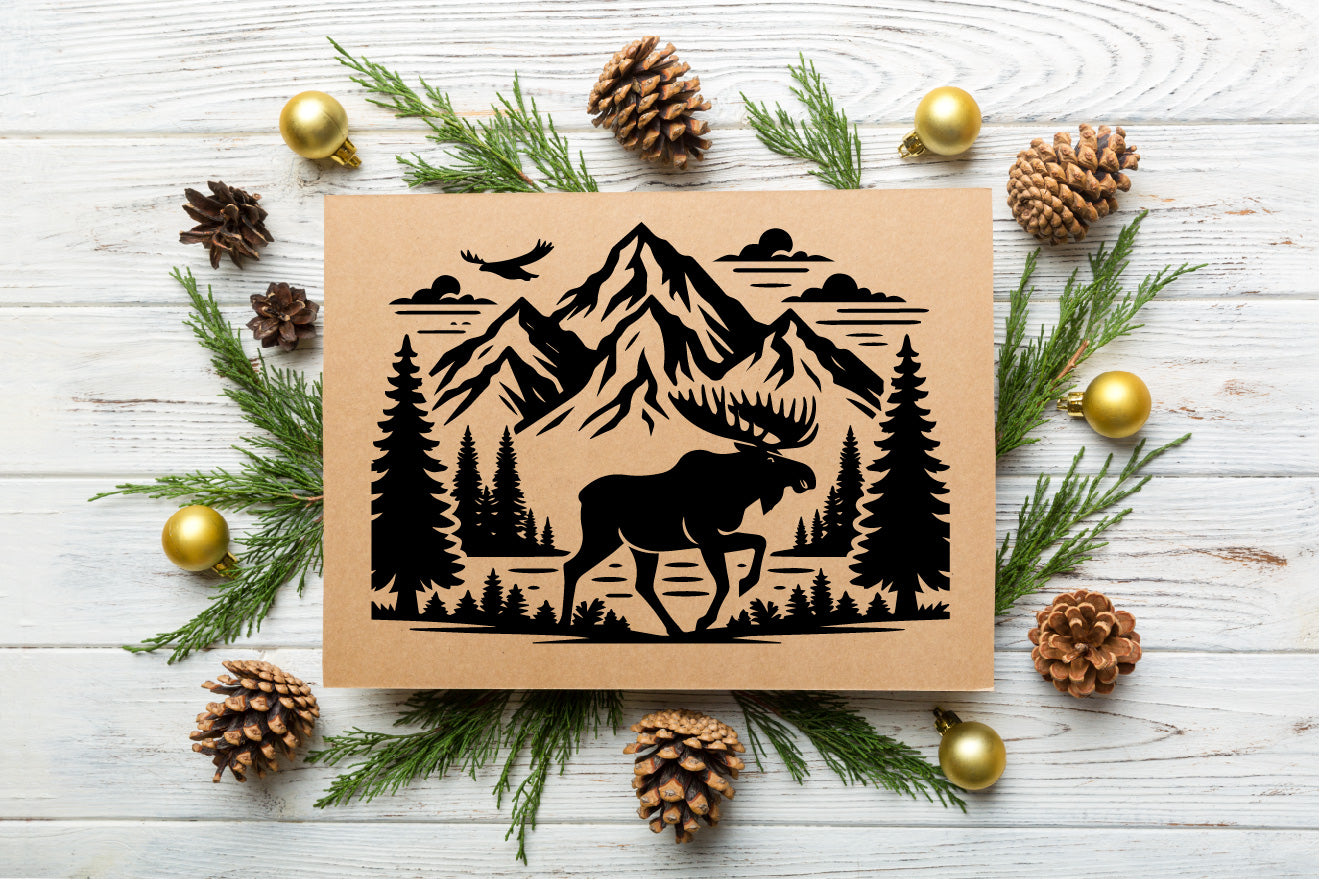 Moose & Mountain Pine Tree SVG