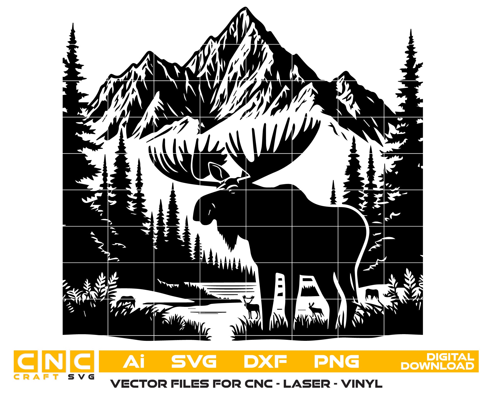 Moose Forest Black & White SVG