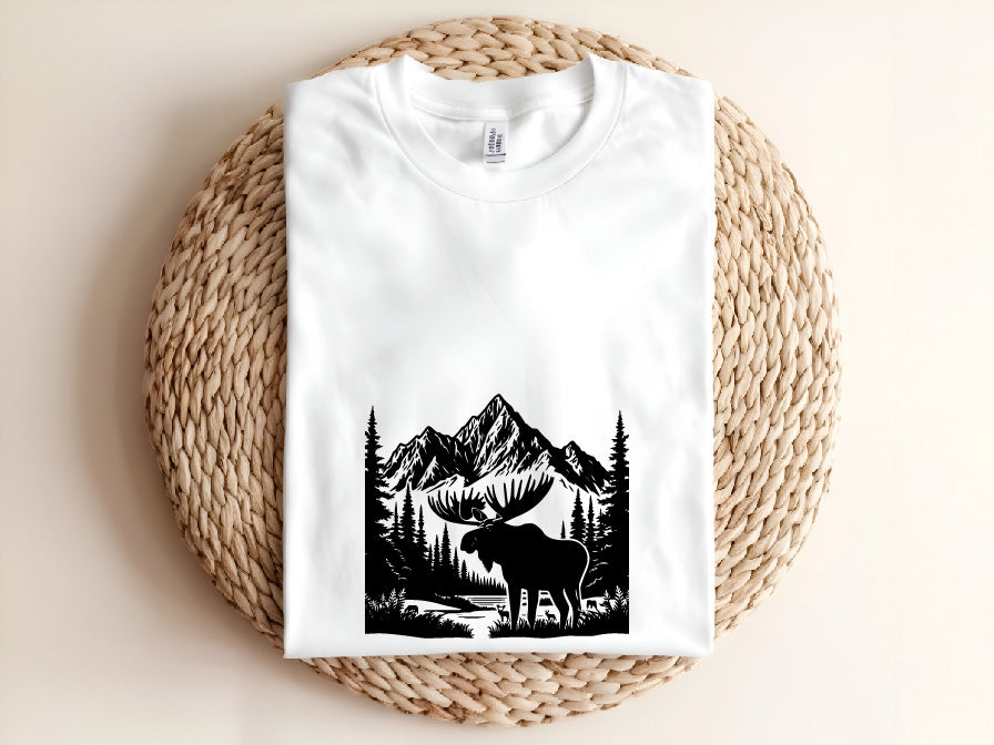 Moose Forest Black & White SVG