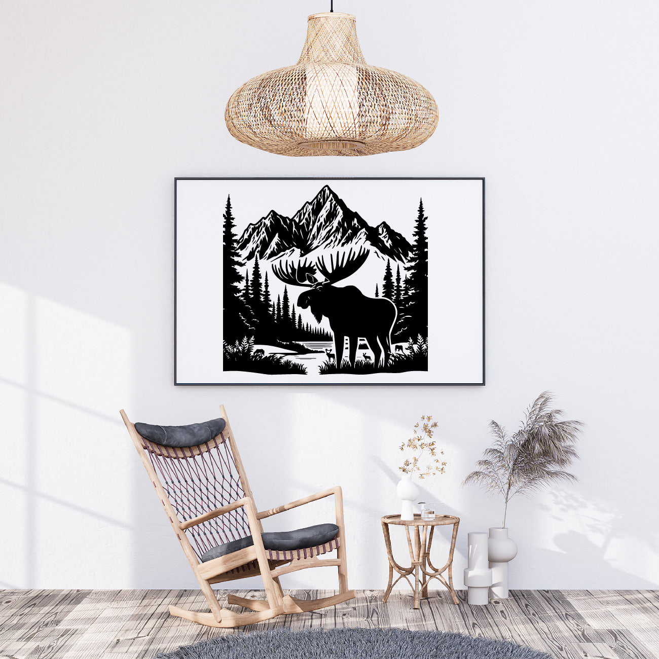 Moose Forest Black & White SVG