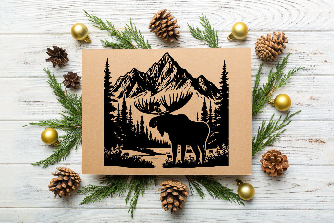 Moose Forest Black & White SVG