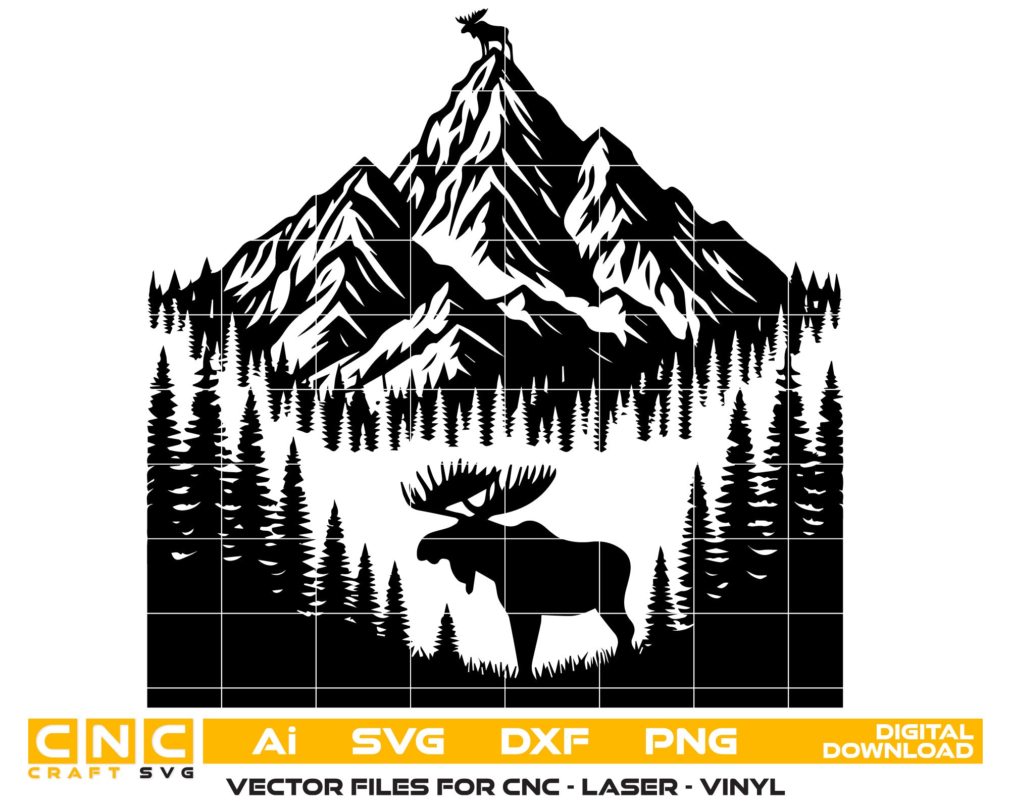 Moose Pine Tree & Mountain SVG