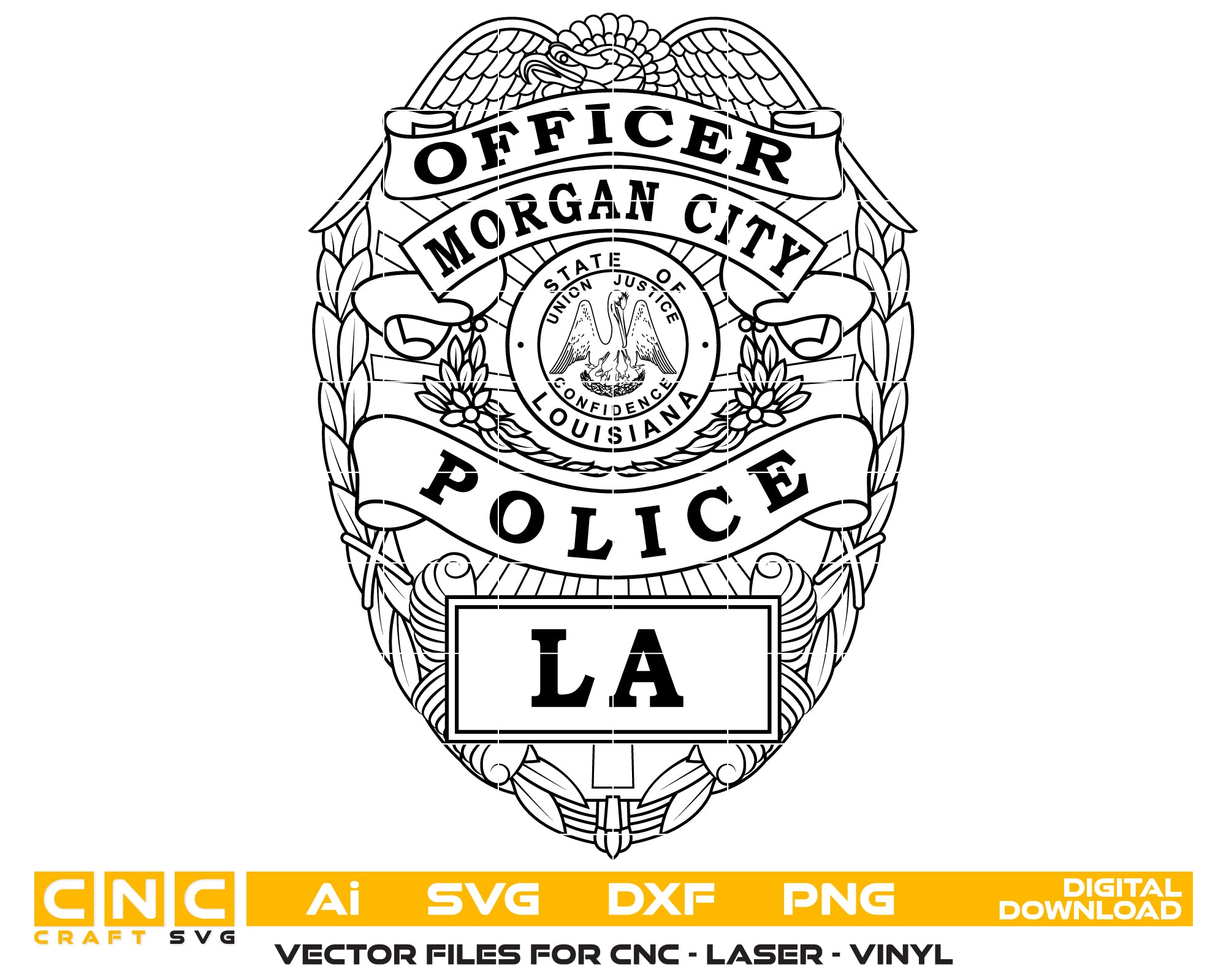 Morgan City Police Officer Badge SVG, Morgan City Louisiana Police Badge Vector, Morgan City Police SVG Emblem, Louisiana Law Enforcement Badge Logo SVG, #support