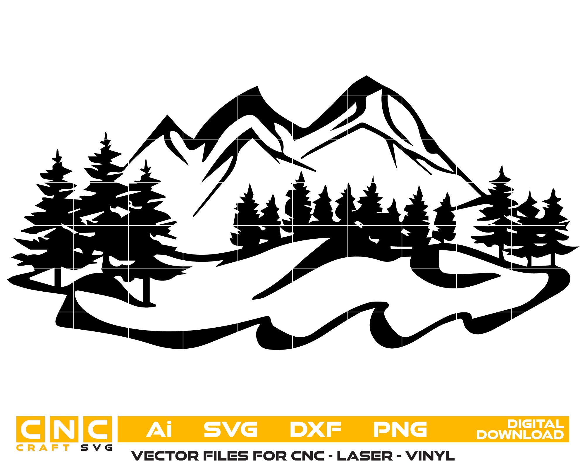 Mountains with Tree – Vector