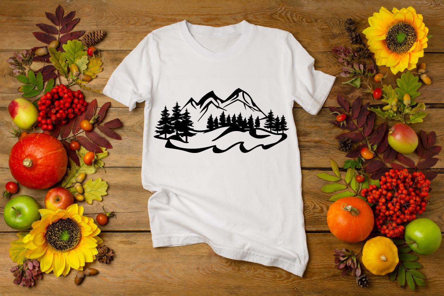 Mountains with Tree – Vector