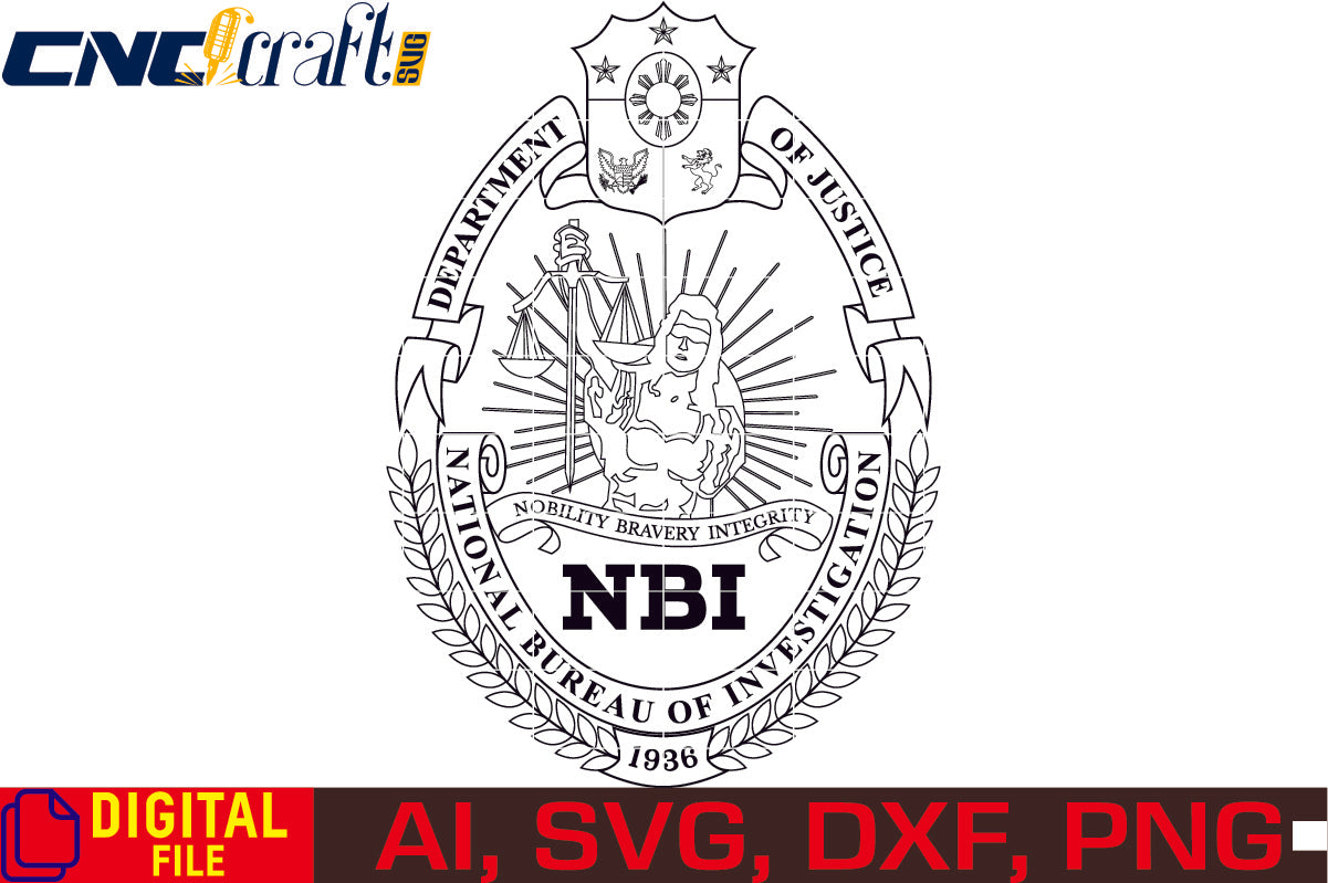 National Bureau of Investigation Dept. of Justice NBL Seal,vector file for Laser Engraving, Woodworking, CNC Router, vinyl, plasma, Xcarve, Vcarve, Cricut, Ezecad etc.