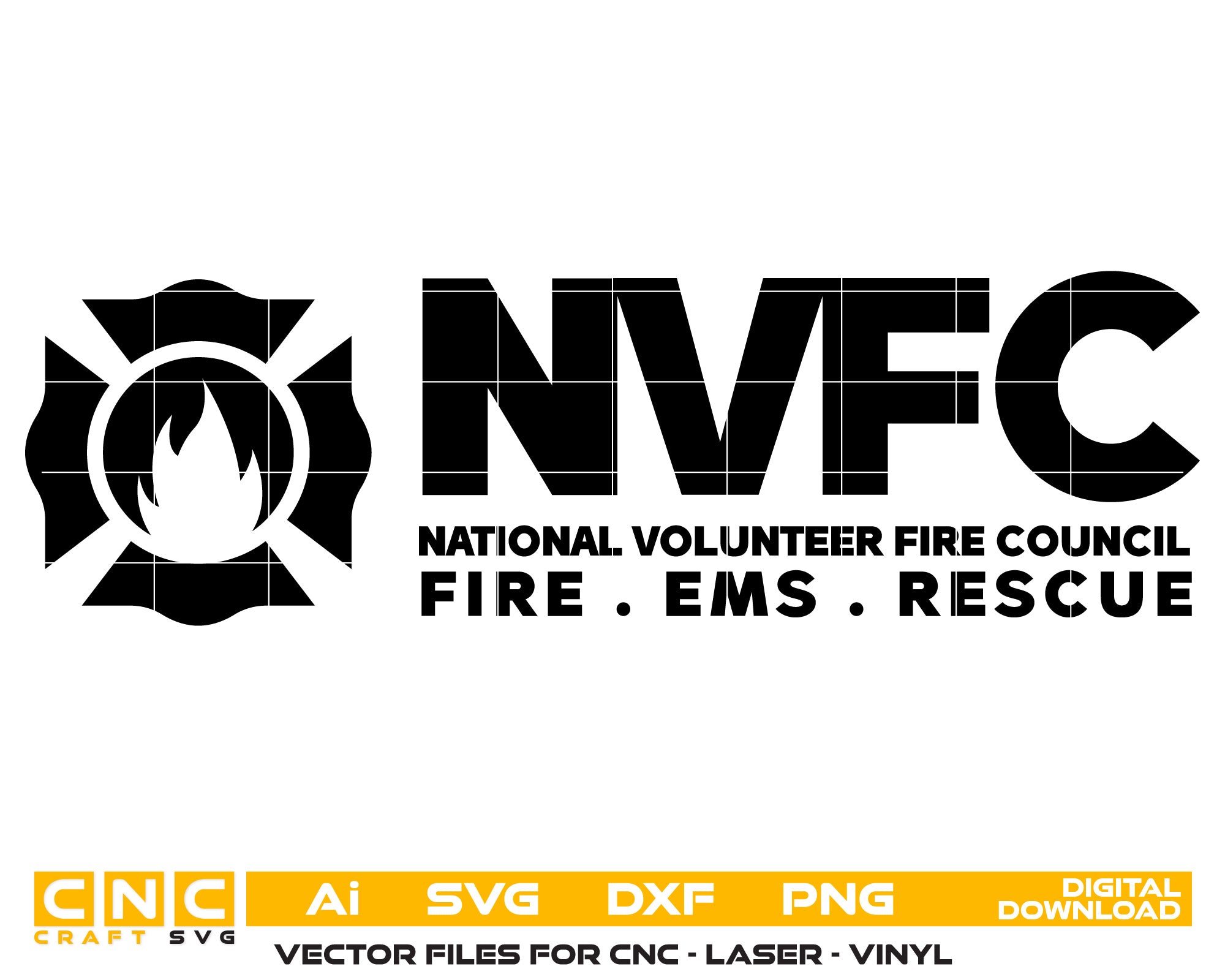 National Volunteer Fire Council Logo SVG | Firefighter Organization Vector for CNC & Print