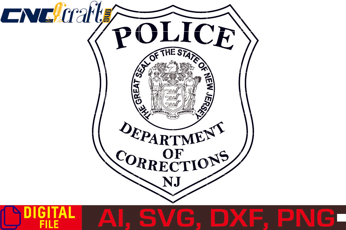 New Jersey Police Badge vector file for Laser Engraving, Woodworking, CNC Router, vinyl, plasma, Xcarve, Vcarve, Cricut, Ezecad etc.