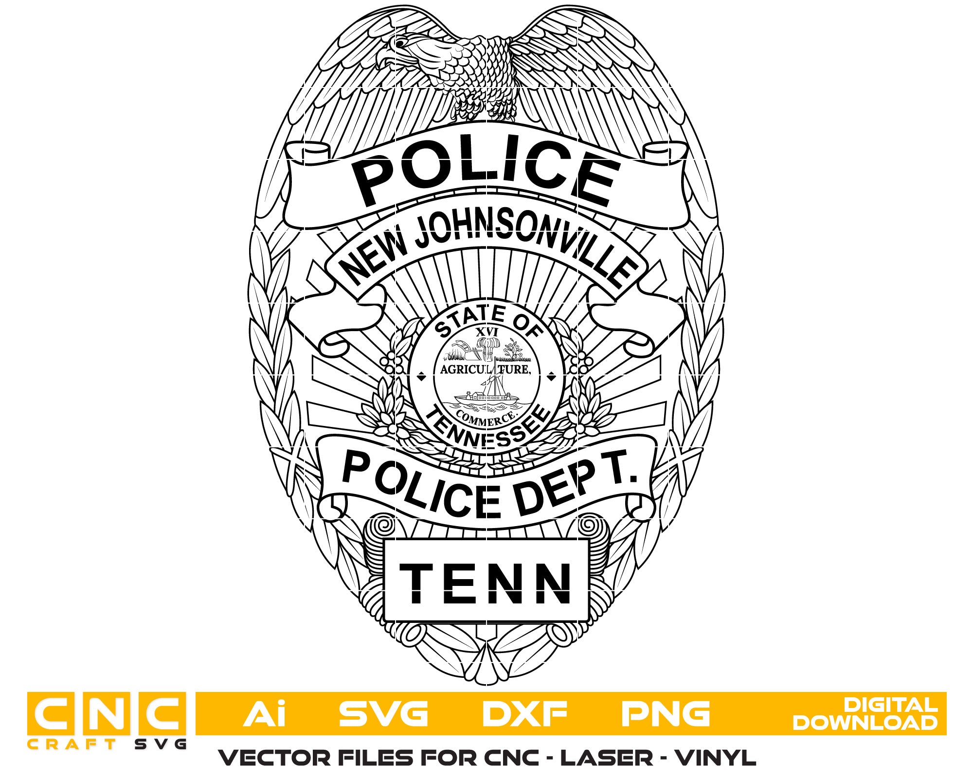 New Johnsonville Police Badge Vector Art, Ai,svg, Dxf, Png, Digital Fi