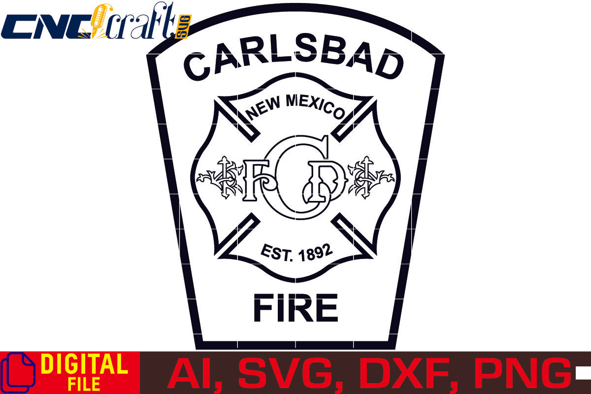 New Mexico City of Carlsbad Fire Department vector file for Laser Engraving, Woodworking, CNC Router, vinyl, plasma, Xcarve, Vcarve, Cricut, Ezecad etc.